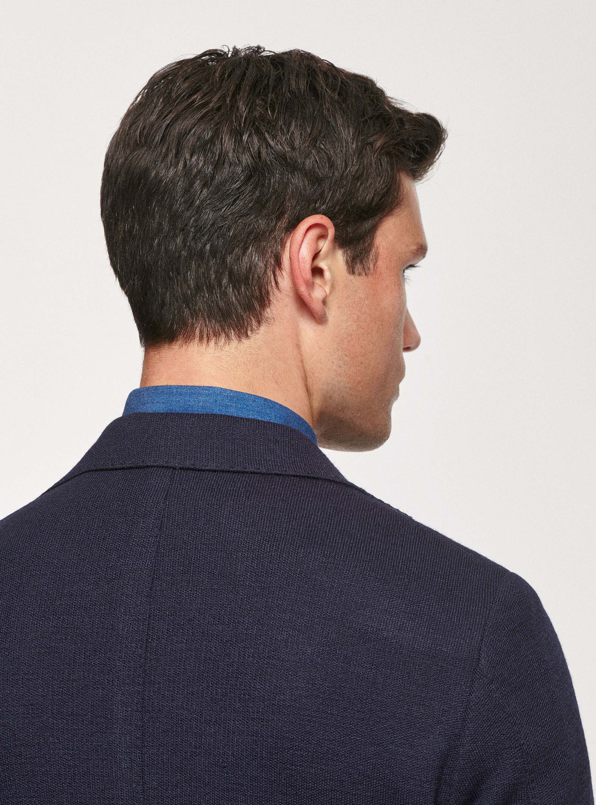 Giacca sfoderata in jersey di lana e cotone, BLU NAVY