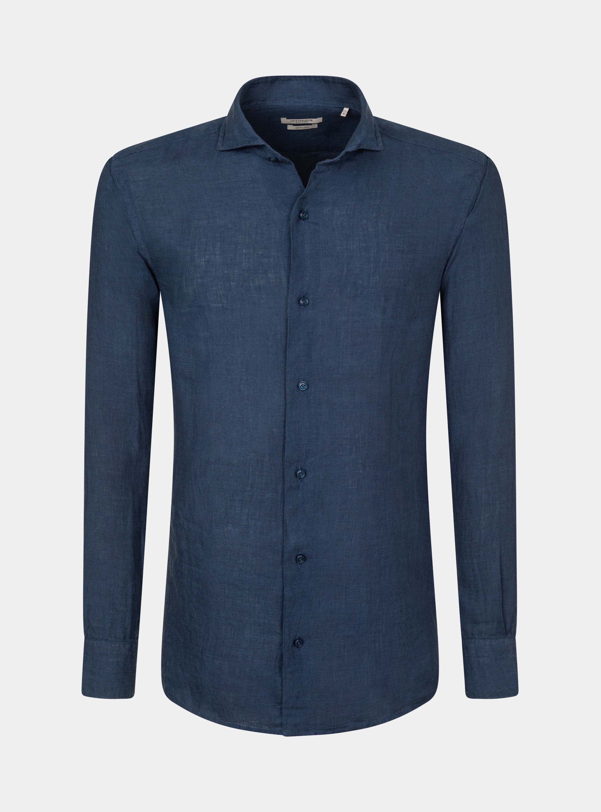 Camisa de cuello franc&eacute;s de lino puro, AZUL MARINO