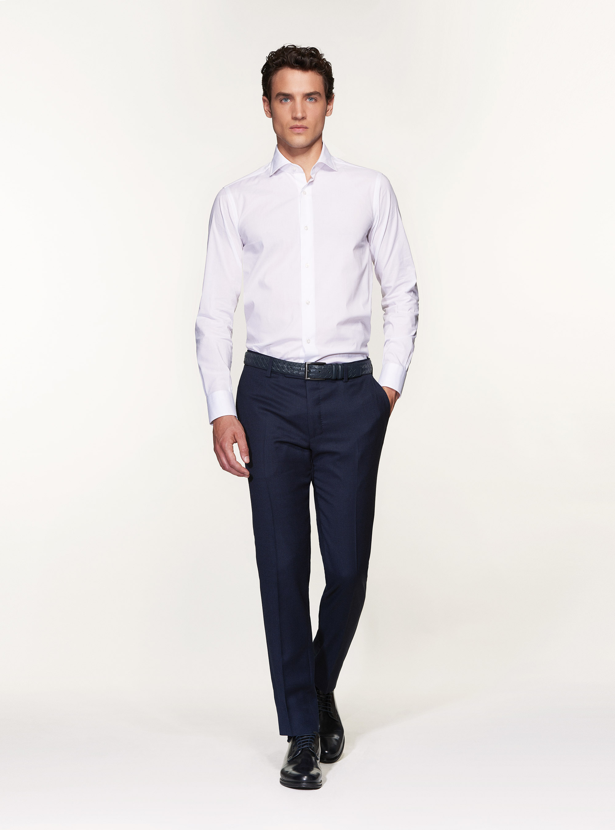 Pantaloni per abito in pura lana occhio di pernice, BLU NAVY