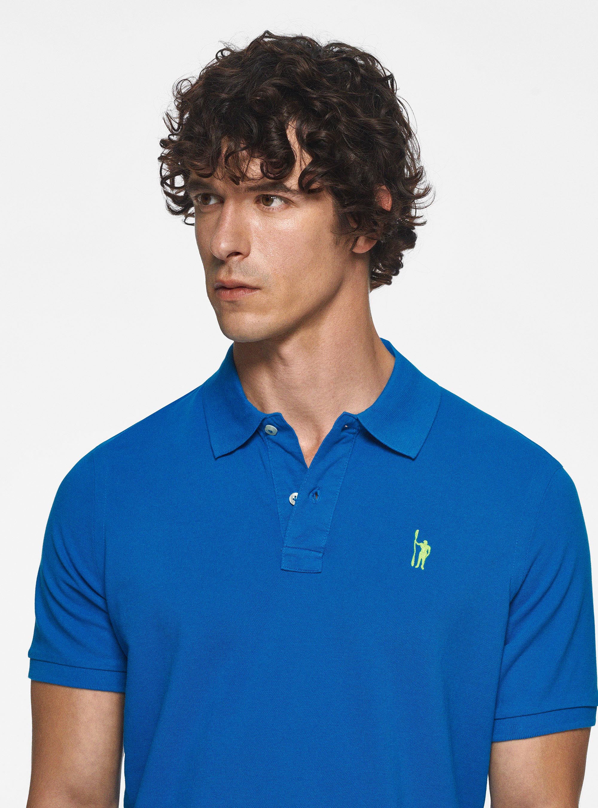 Polo in piquet con ricamo, BLU ROYAL