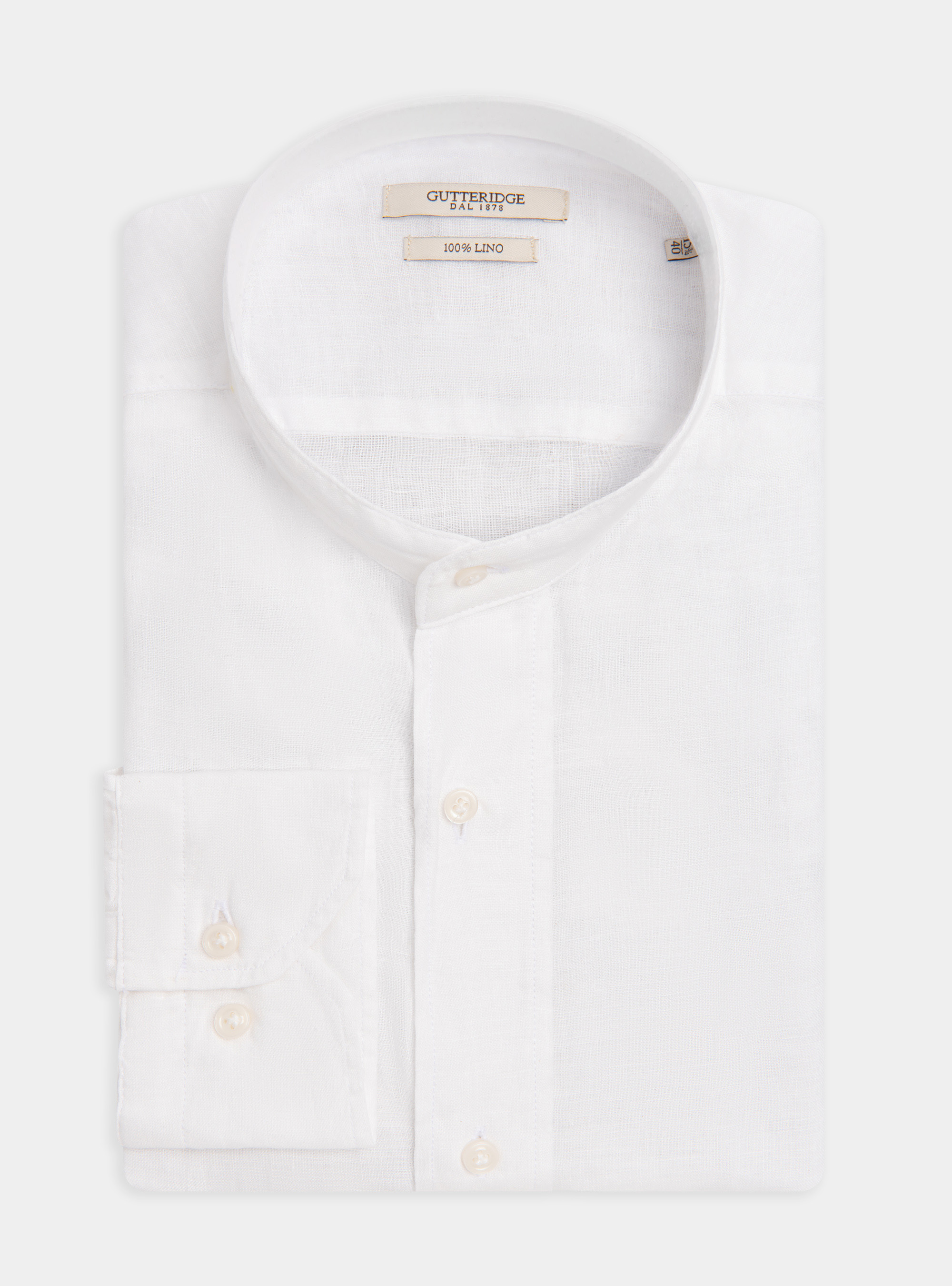 Camicia collo coreano in puro lino, BIANCO