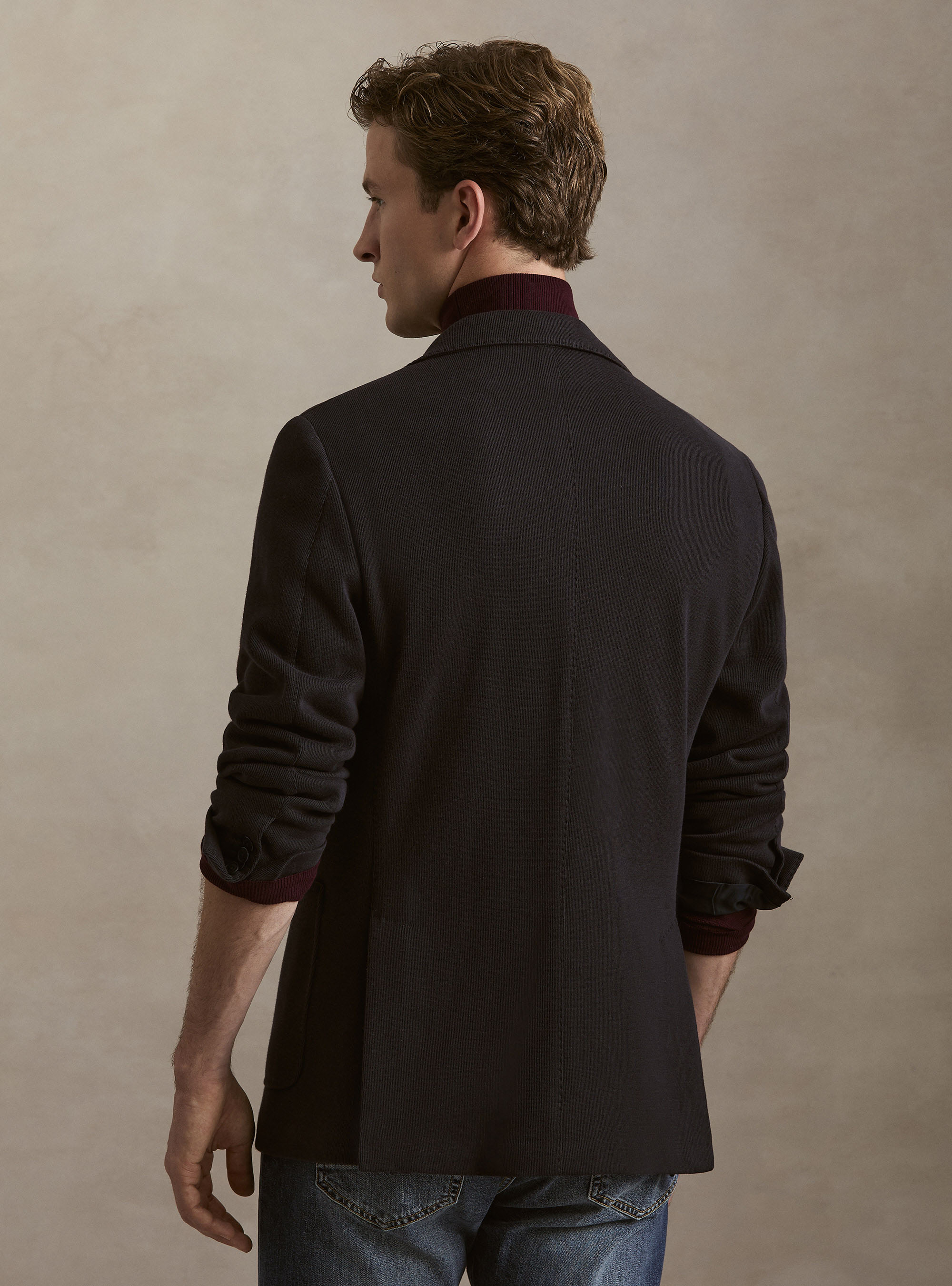 Cotton-Blend Jersey Blazer, NAVY BLUE