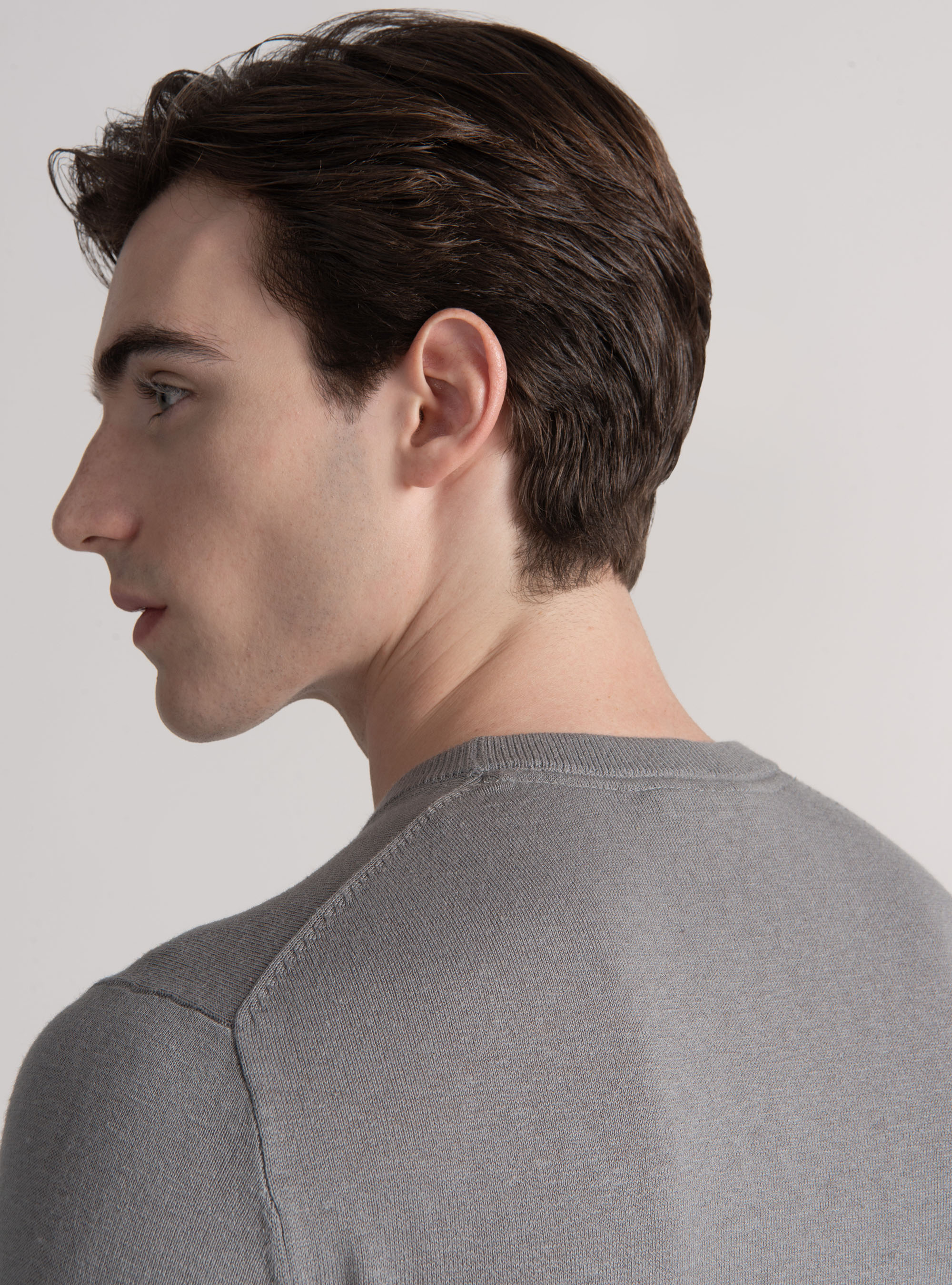 Crew-neck sweater in cotton silk and cashmere, GREY