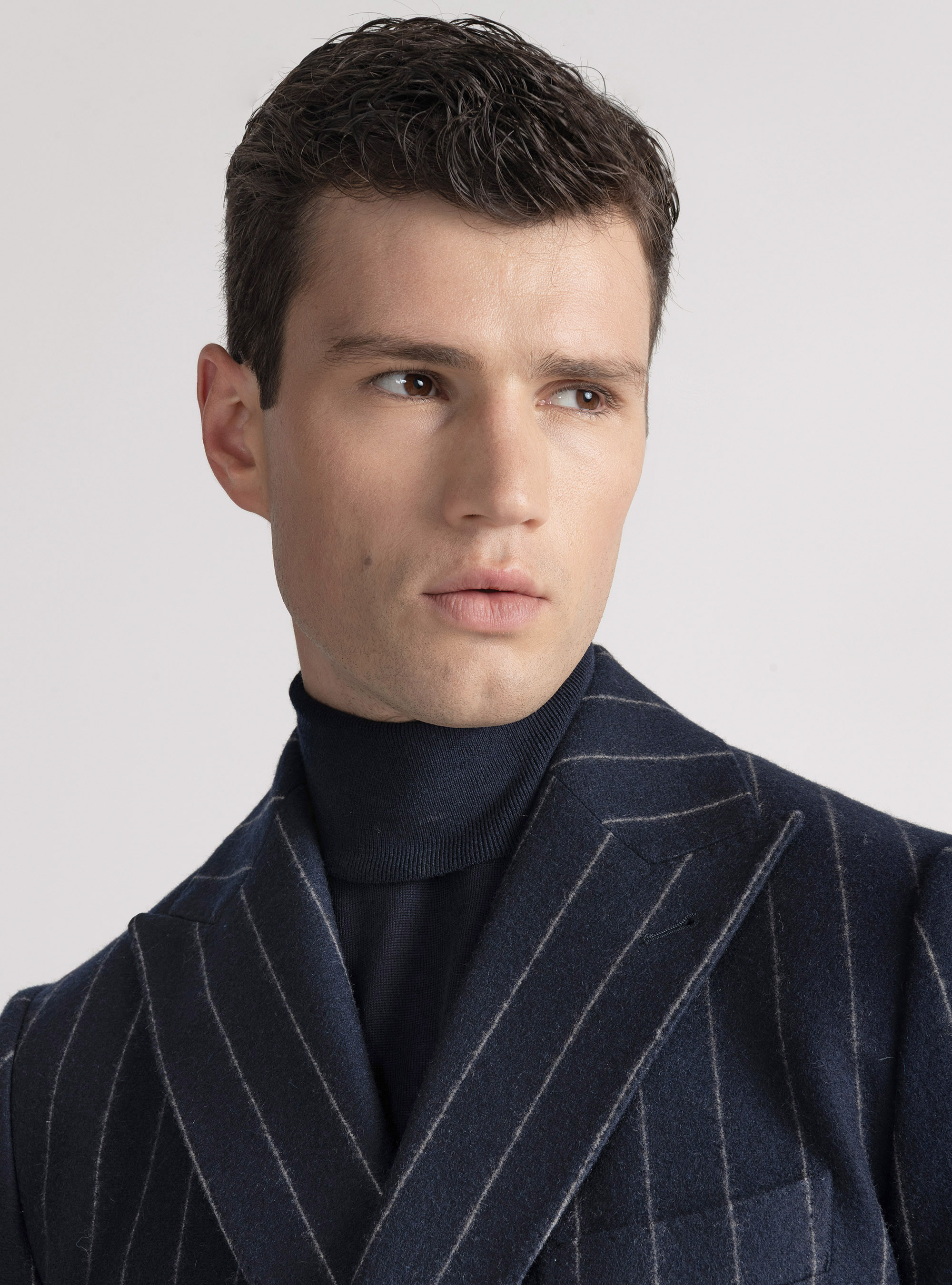 Veste de costume à double boutonnage en jersey à rayures, BLEU MARINE