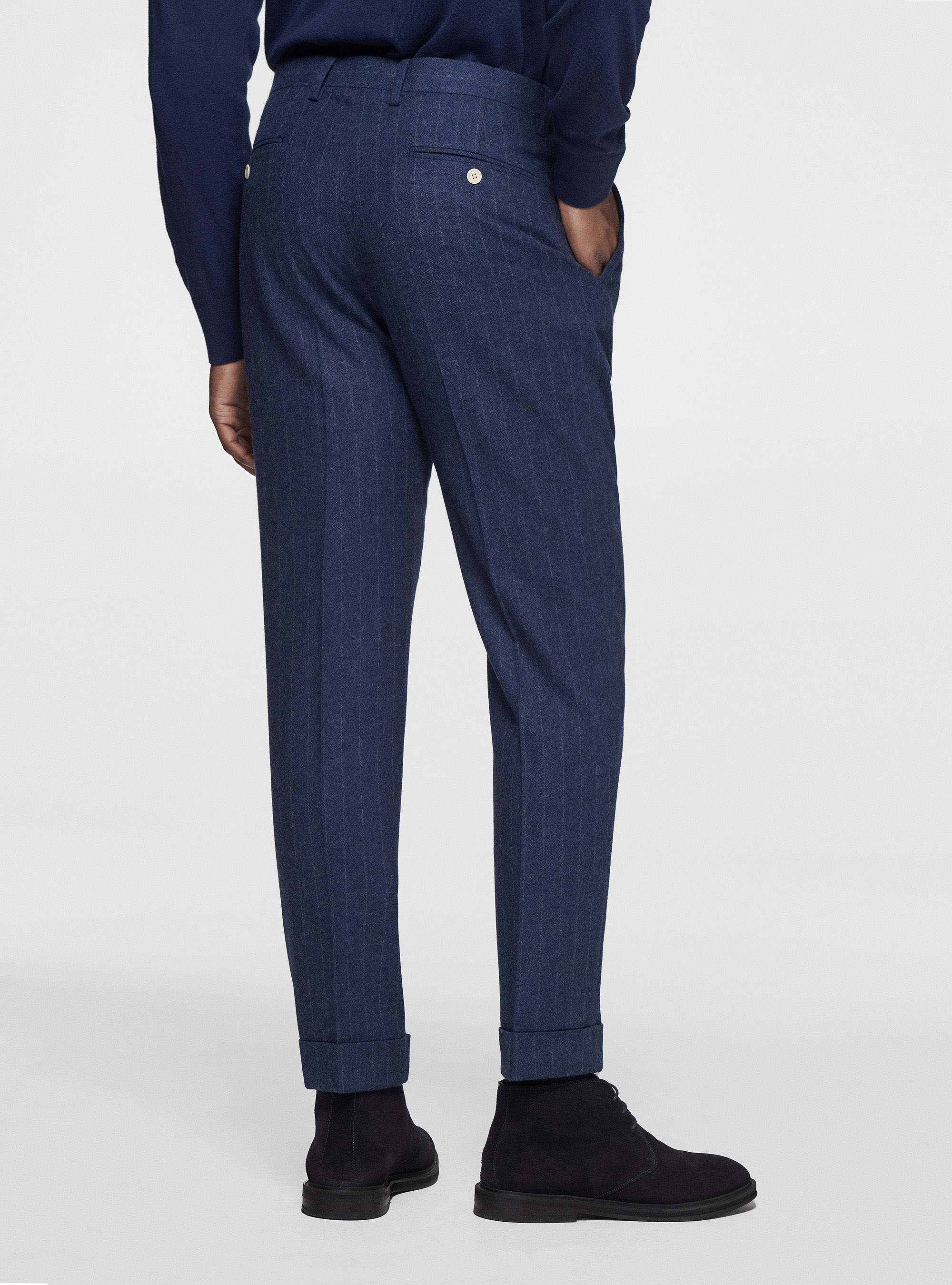 Pantaloni in flanella gessata, INCHIOSTRO