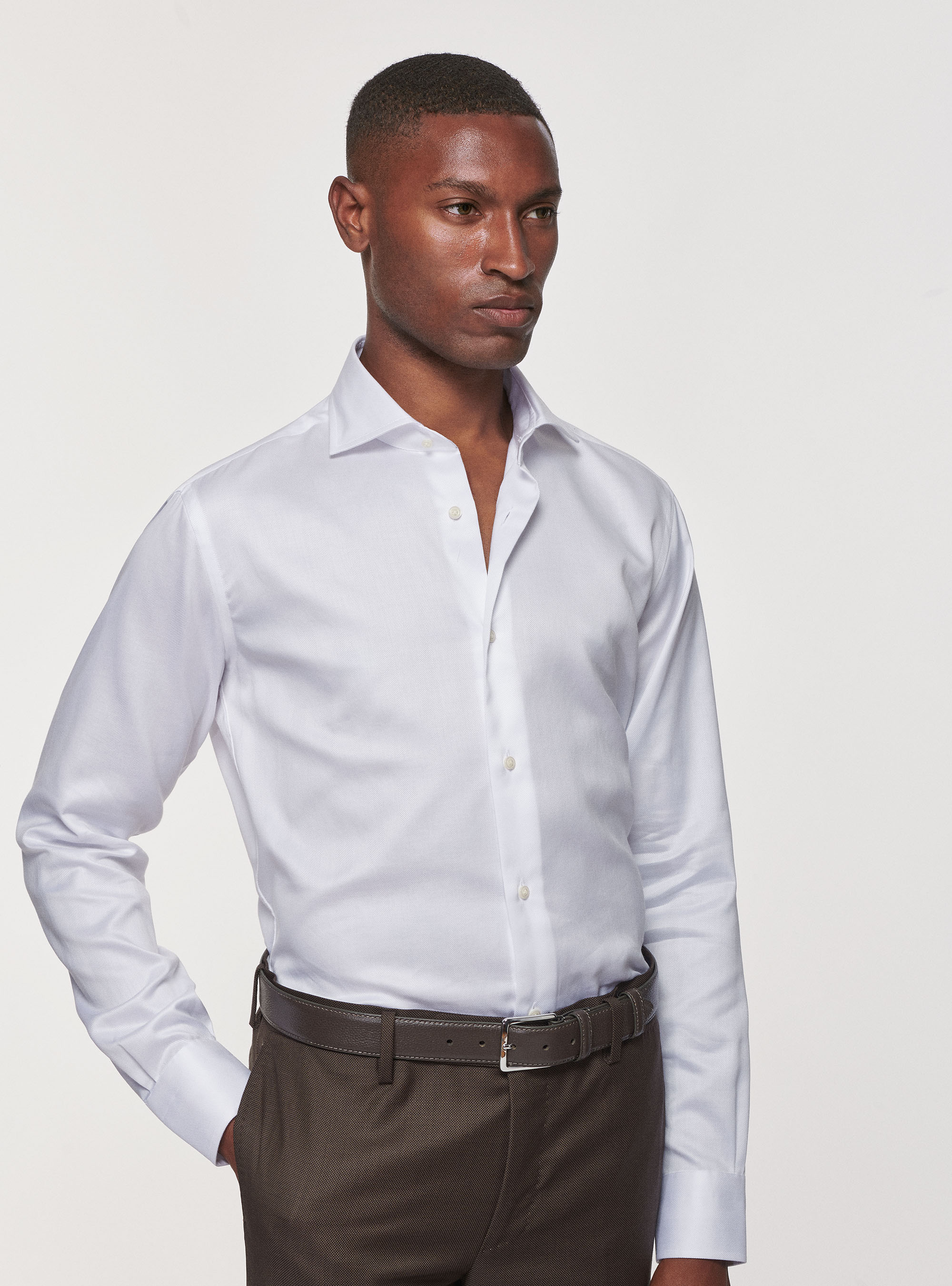 Camicia in cotone spigato, BIANCO