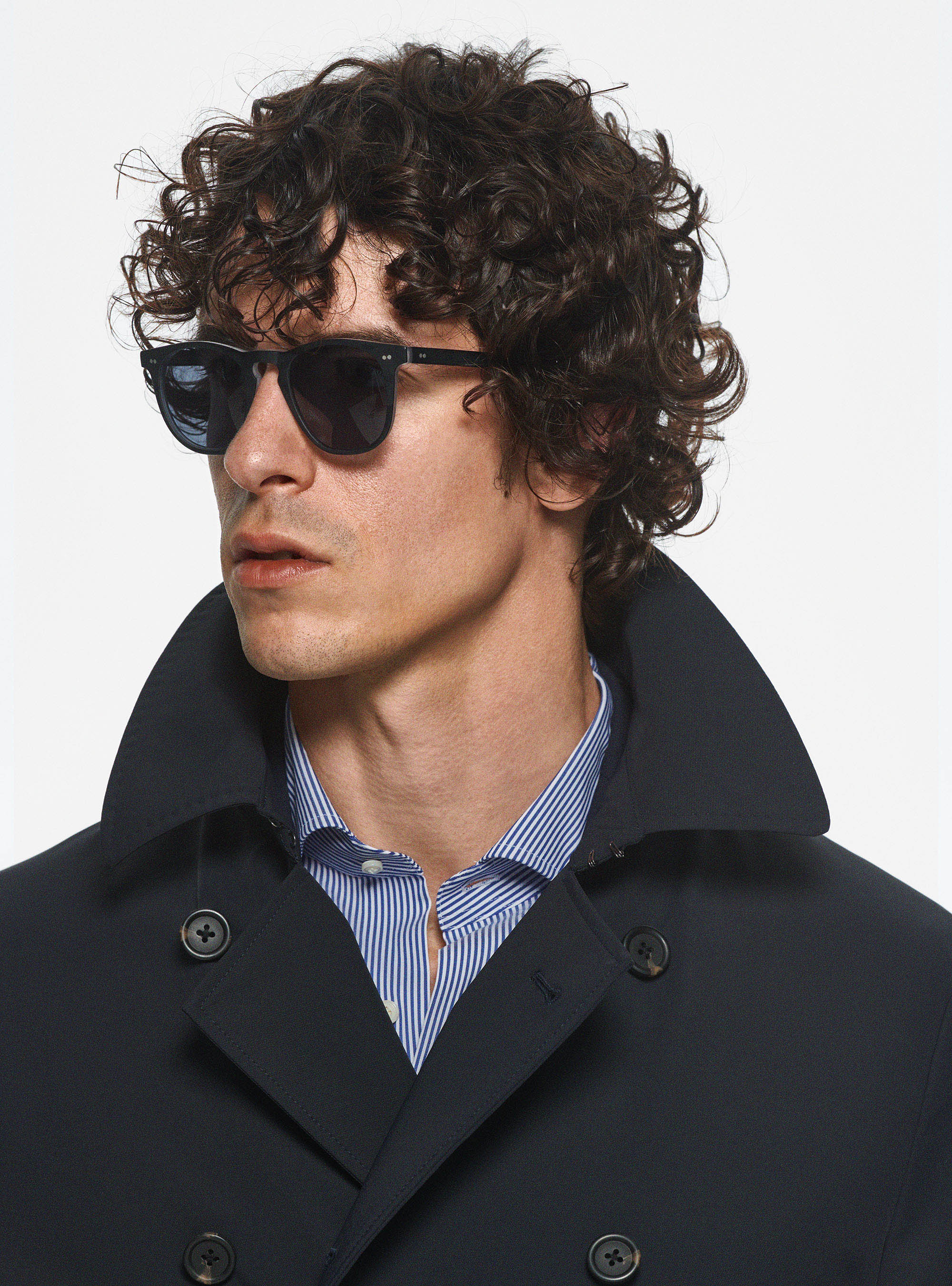 Impermeabile doppiopetto in tessuto tecnico, BLU NAVY