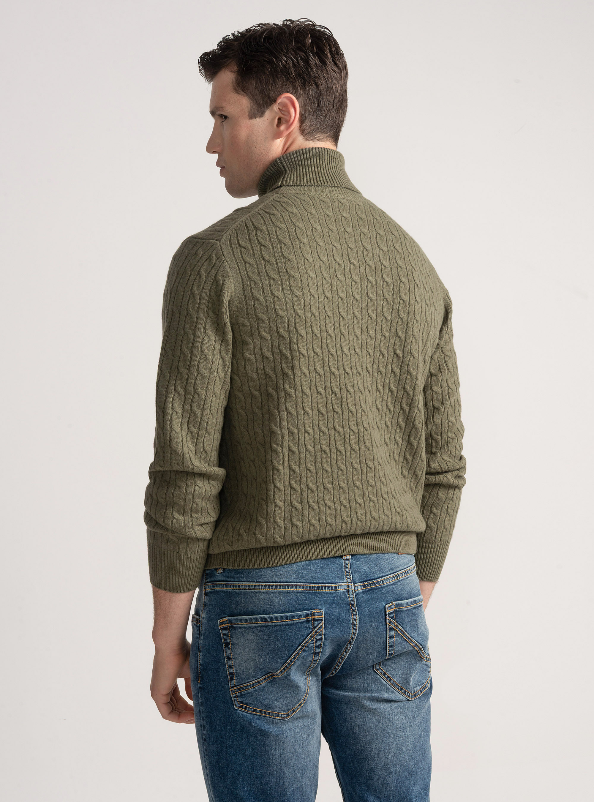 Punto de cuello alto con trenza de lana de cachemira, SALVIA 0602C