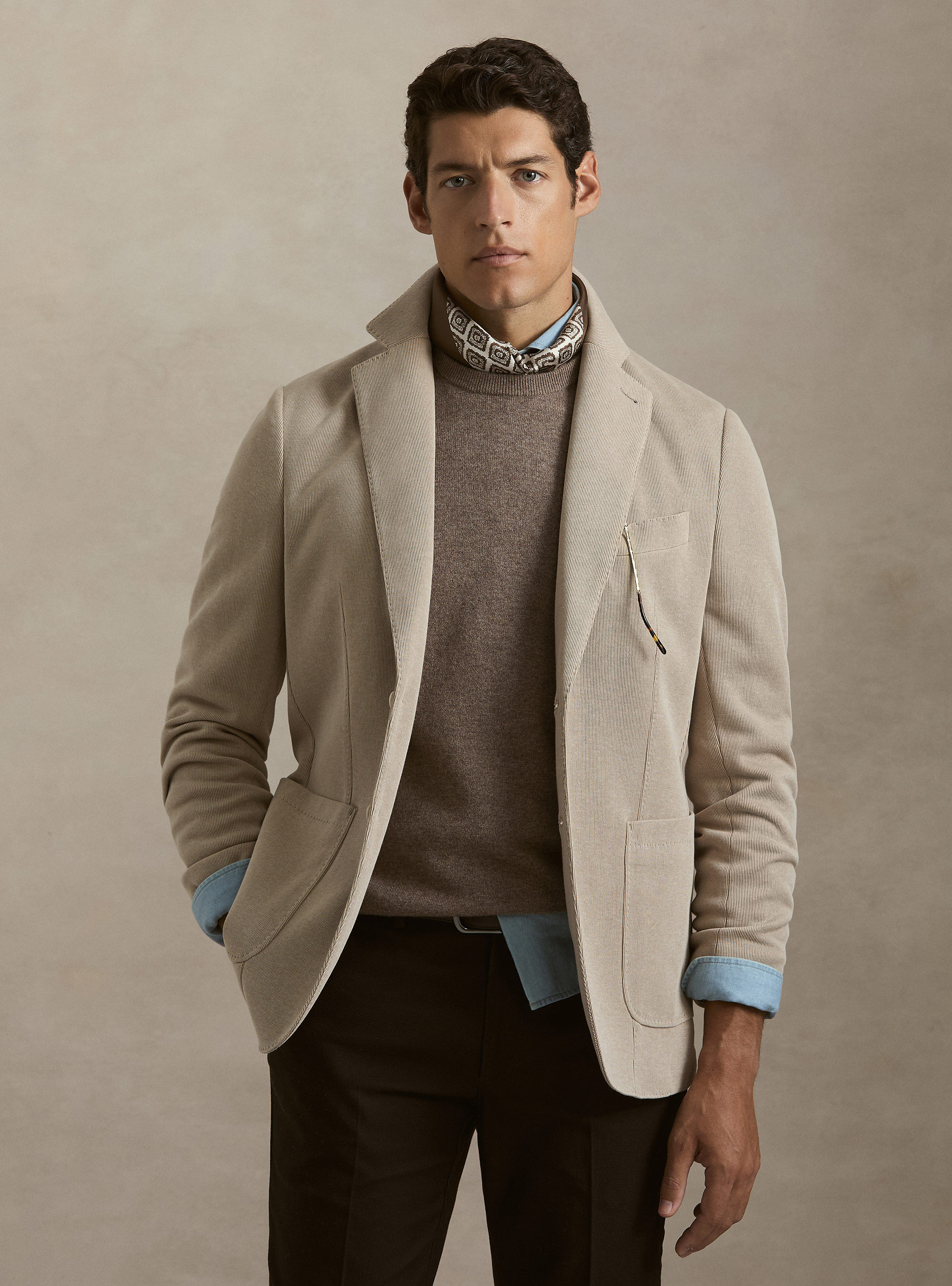 Cotton-Blend Jersey Blazer, ECRU