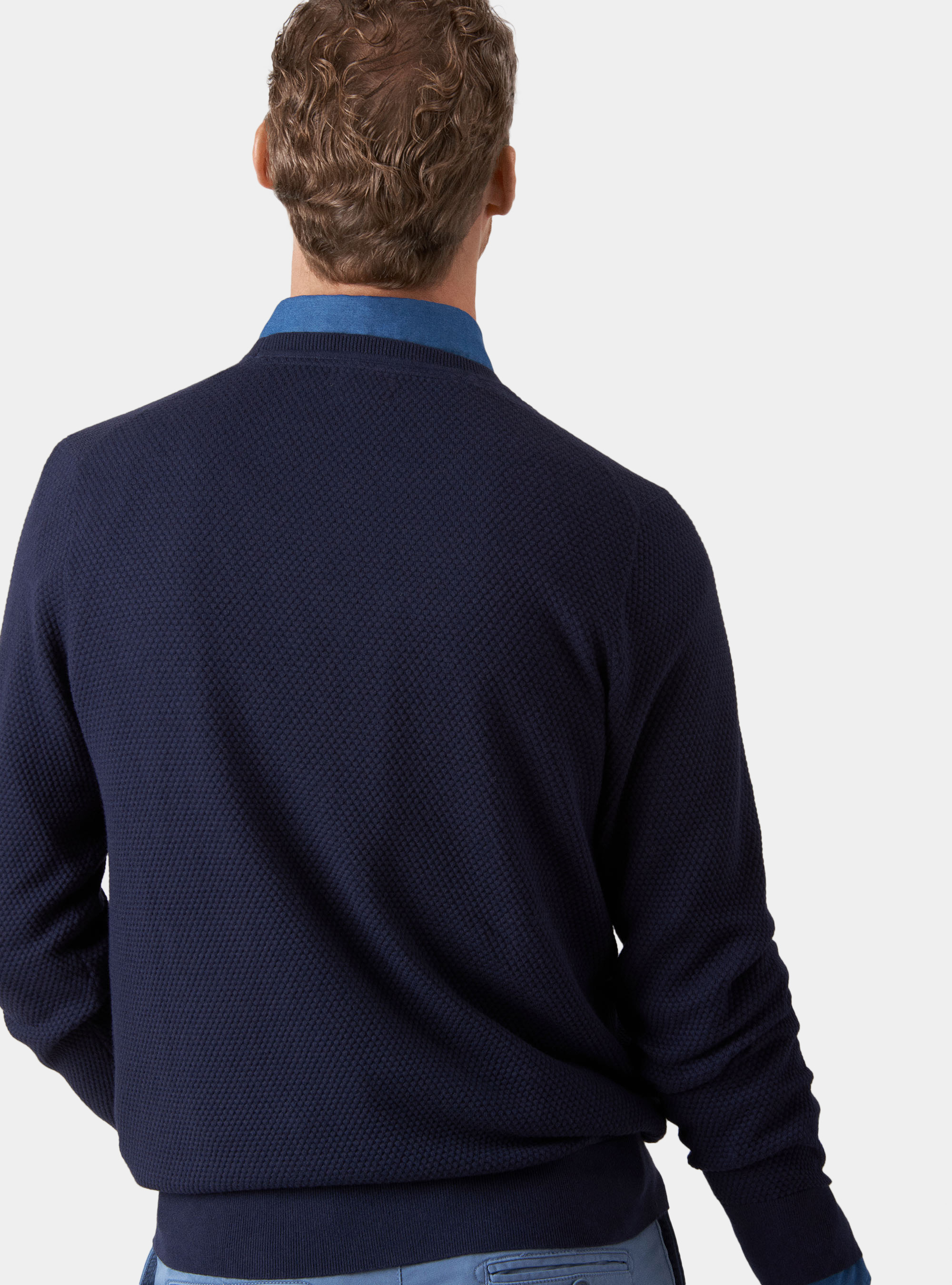 Maglia con collo rotondo in cotone e cashmere, BLU NAVY