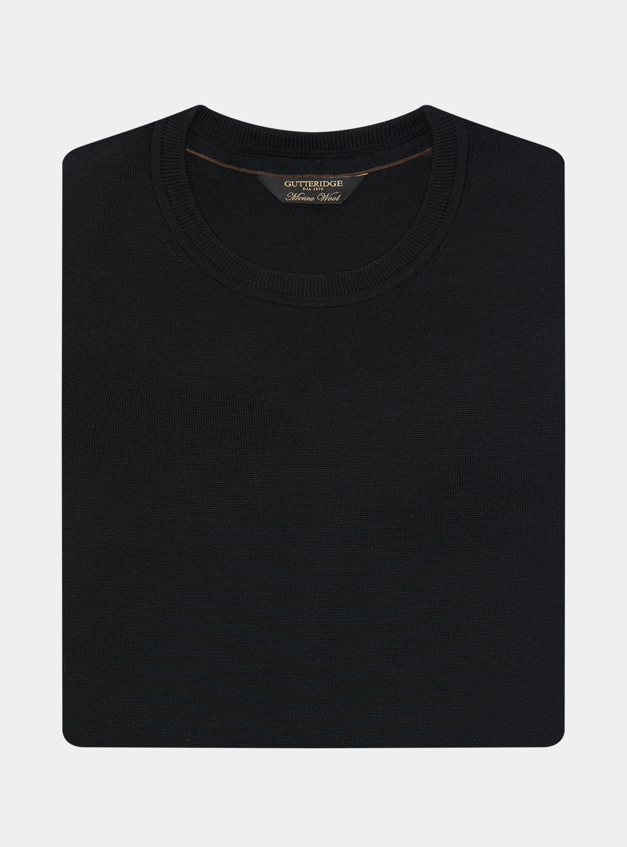 Punto de cuello redondo de pura lana merina extrafina, NEGRO