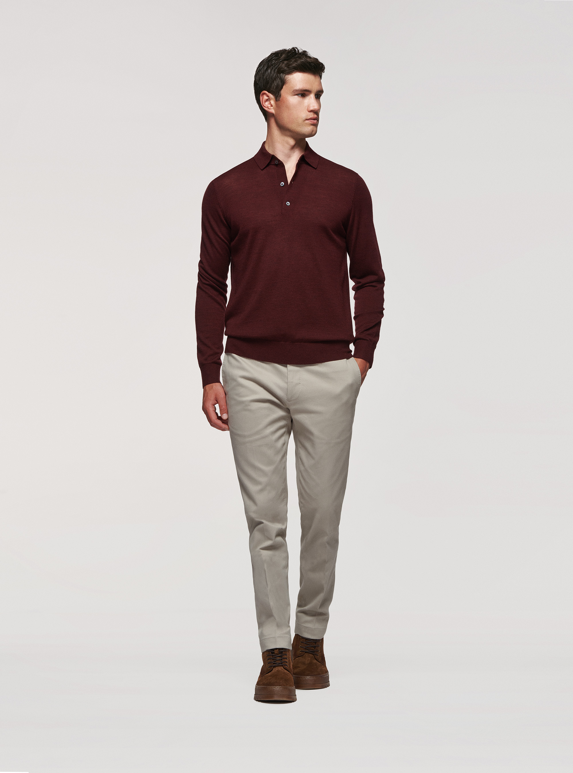 Poloshirt aus reiner Merinowolle, BORDEAUX 0311C