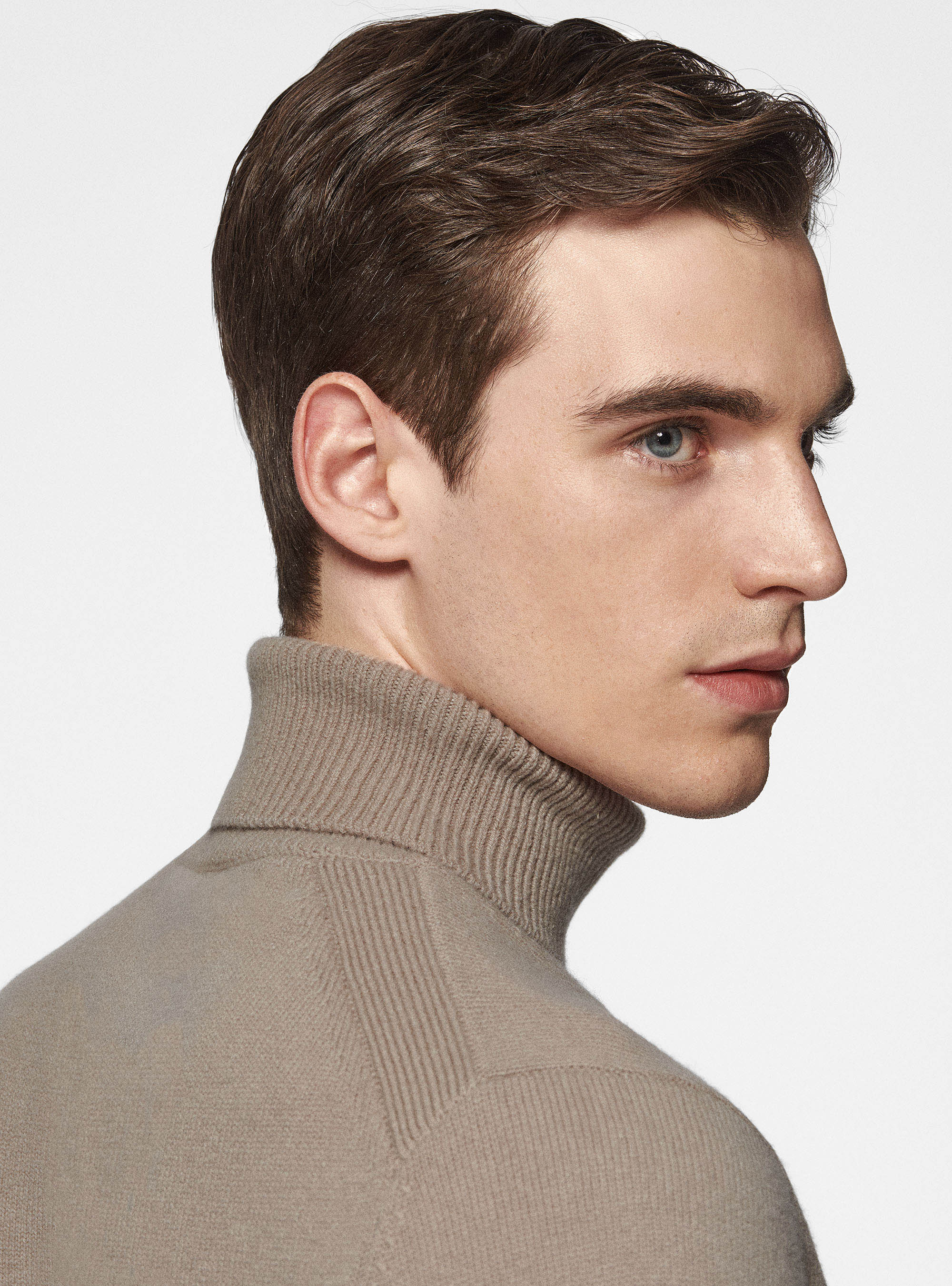 Maglia collo alto in lana merino, SABBIA