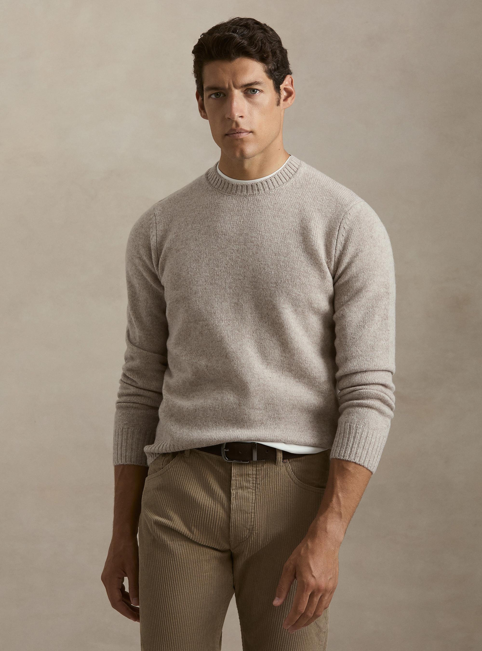 Pure Shetland wool crewneck sweater, ECRU