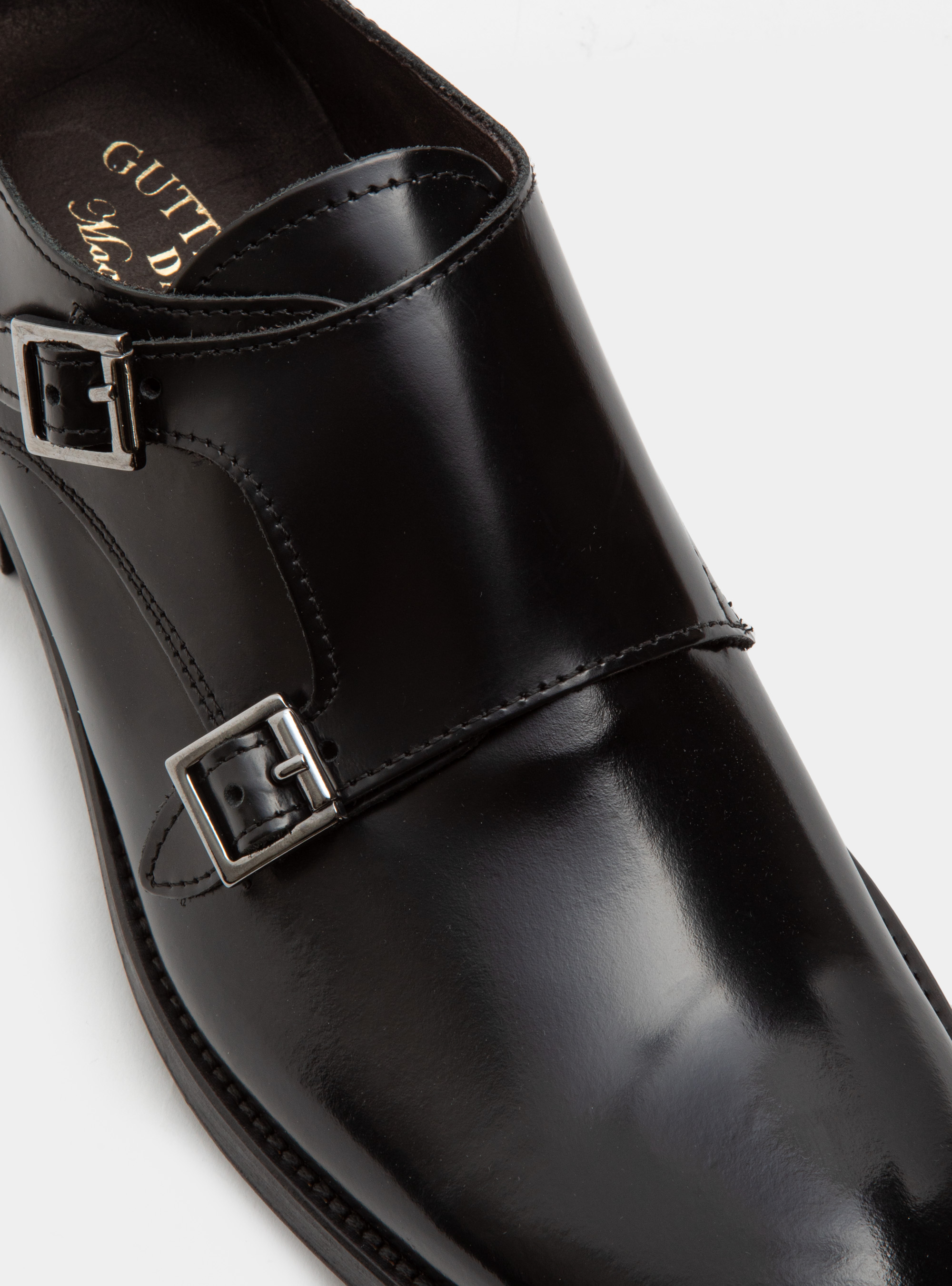 Derby en cuir &agrave; double boucle, NOIR