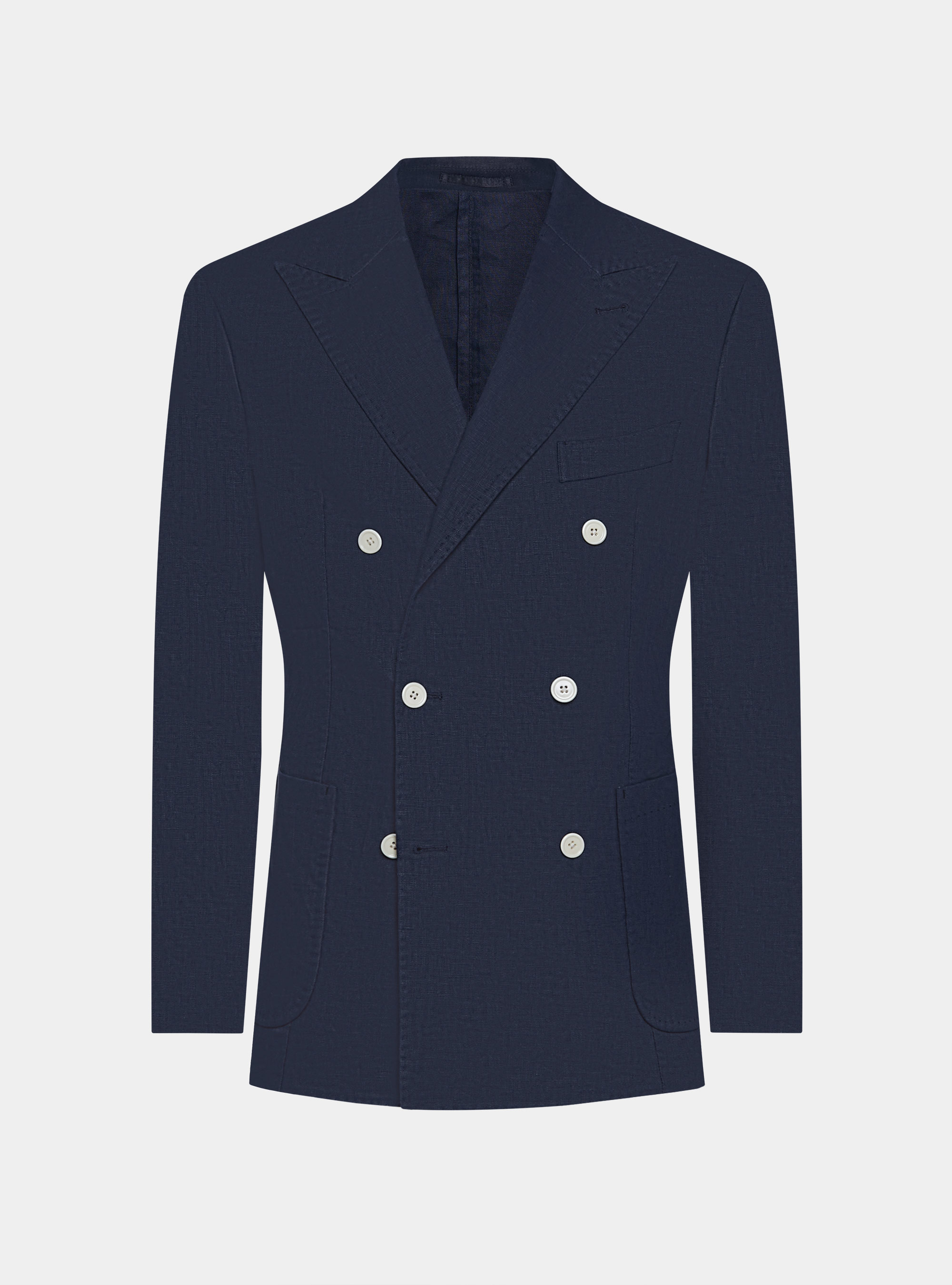 Giacca doppiopetto blue navy in puro lino, BLU NAVY