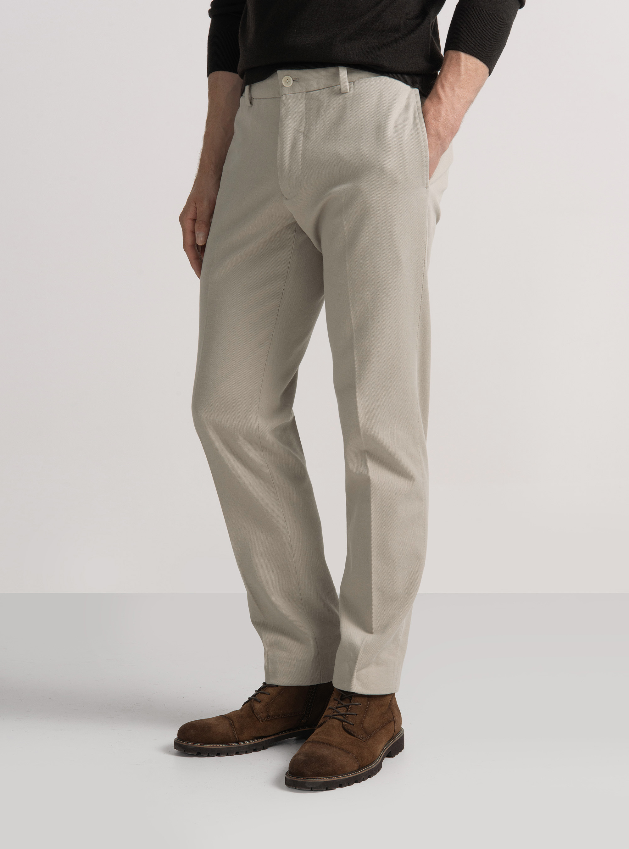 Cotton and cashmere twill trousers, ECRU