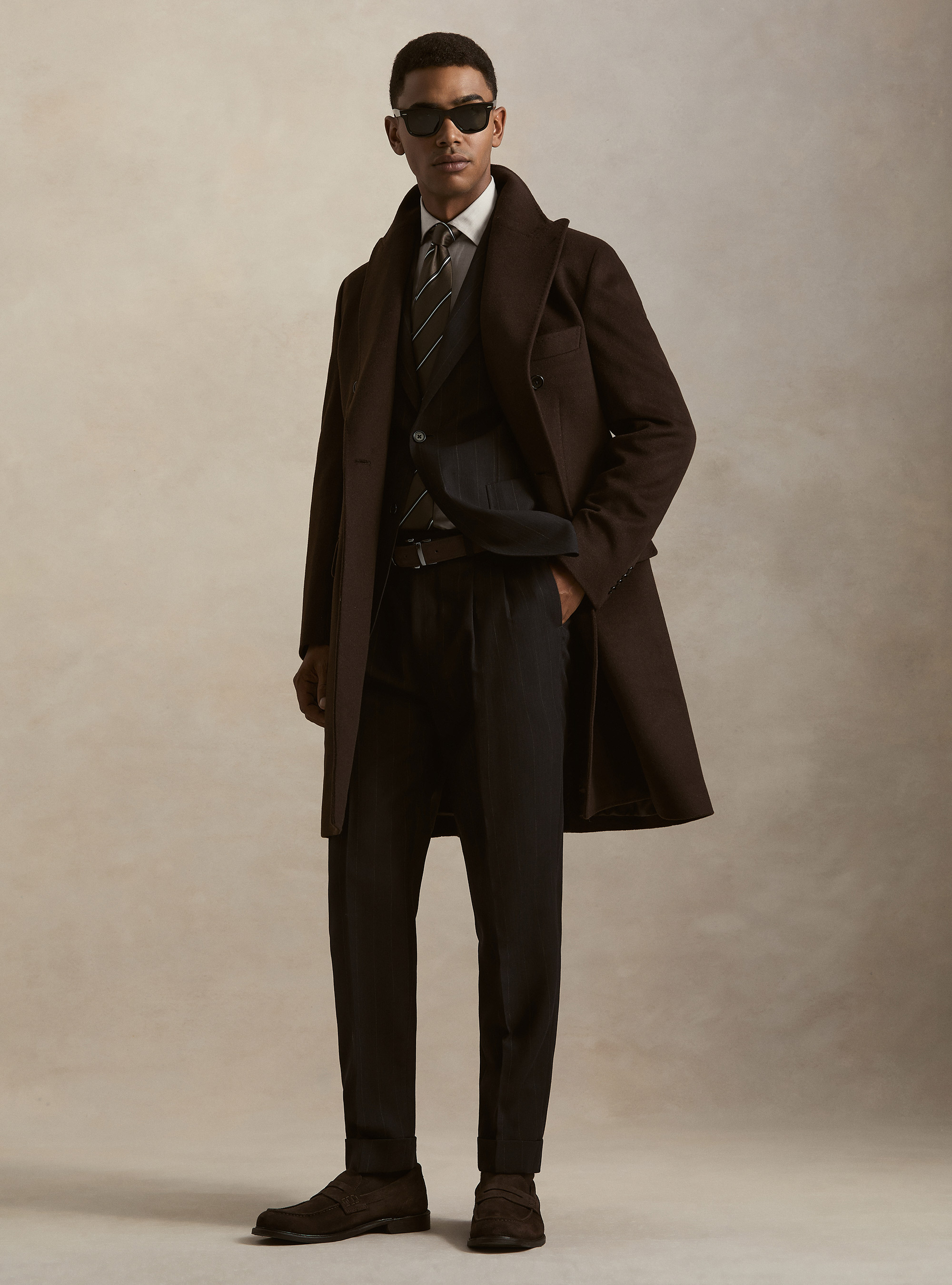Double-breasted cashmere-blend coat, BROWN