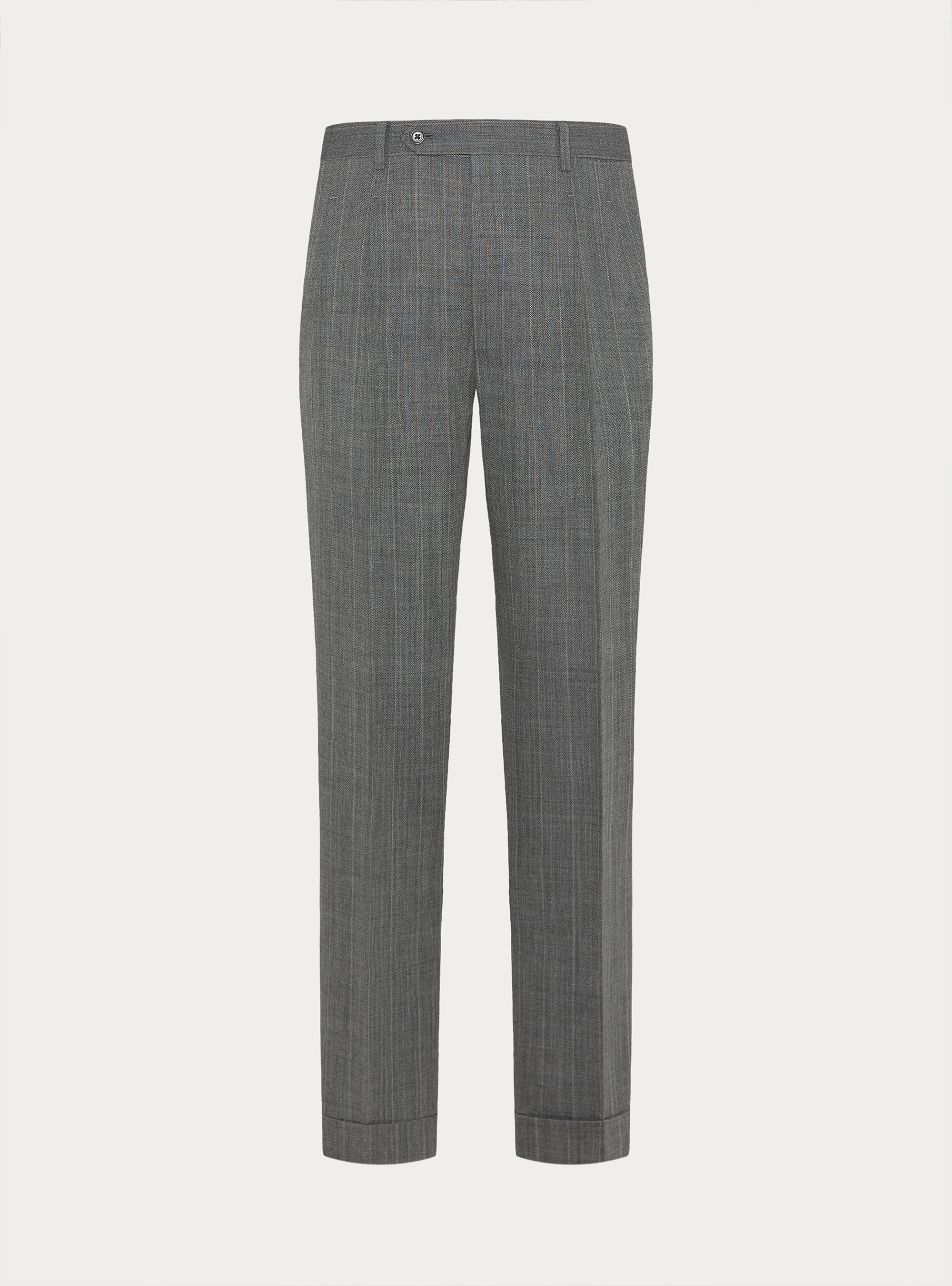 Pantalones de pinzas de pura lana de espiga, GRIGIO MED MEL 0123C
