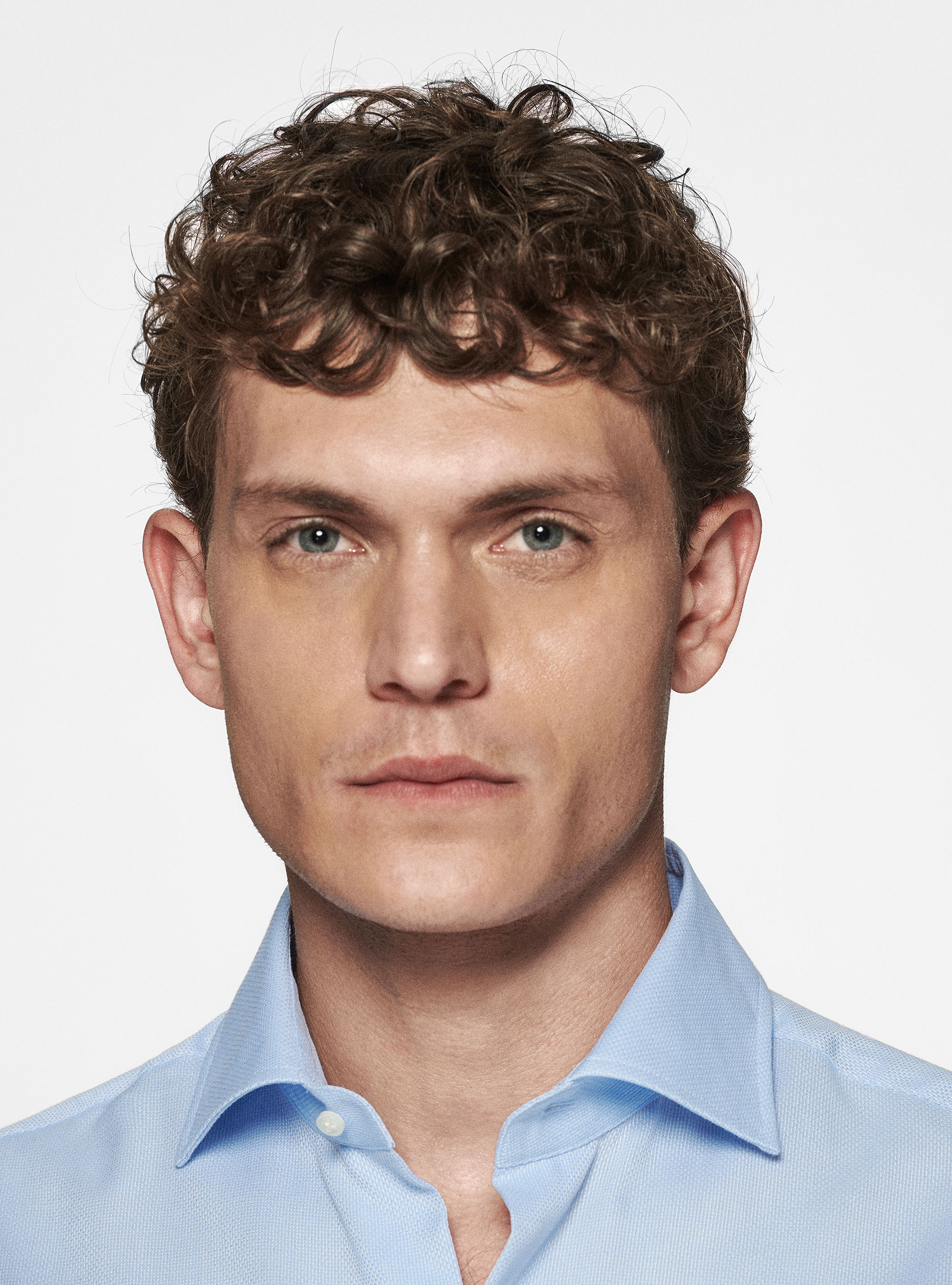 Camicia in cotone operato, AZZURRO