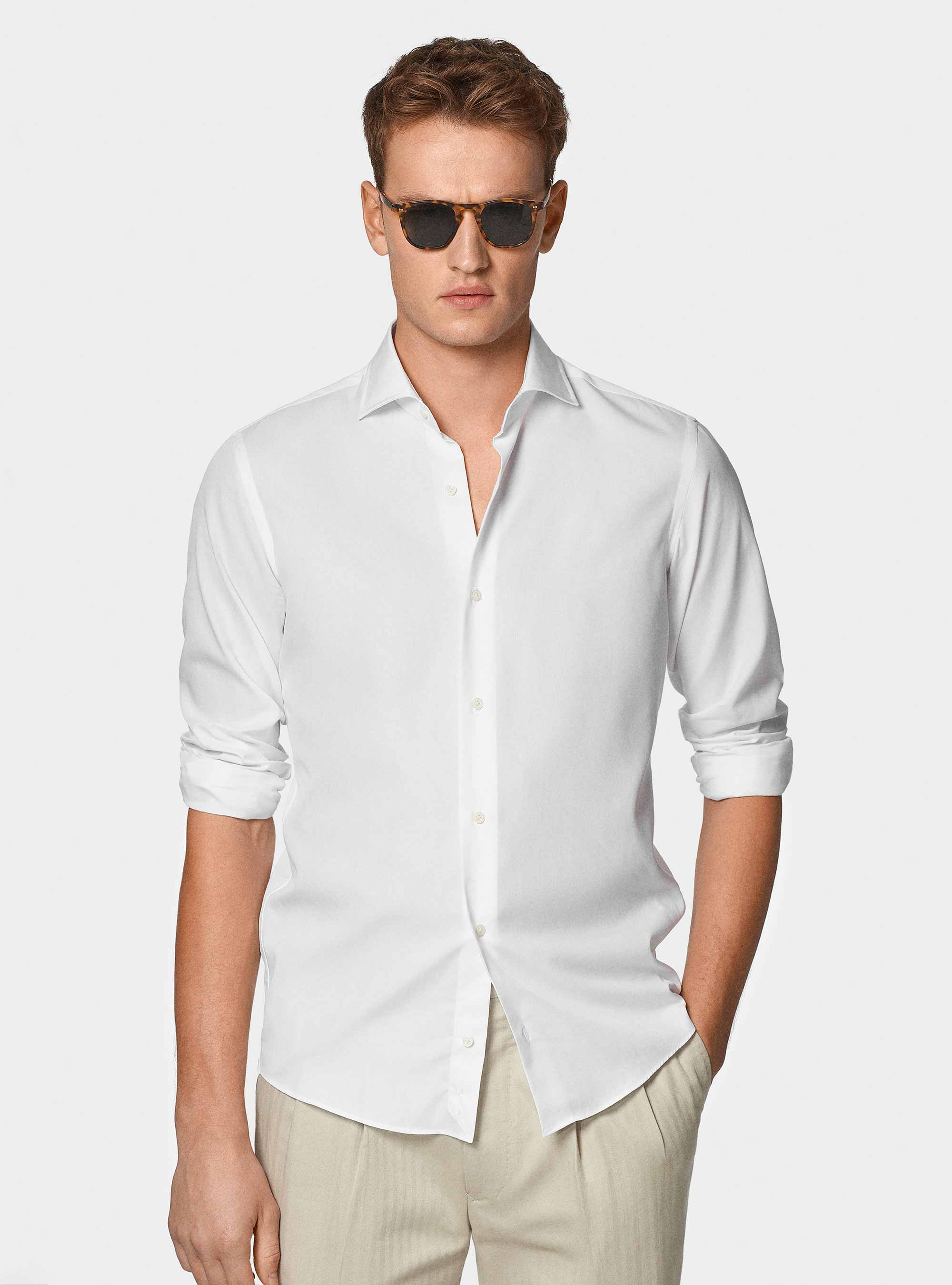 Camicia in fil a fil di cotone, BIANCO