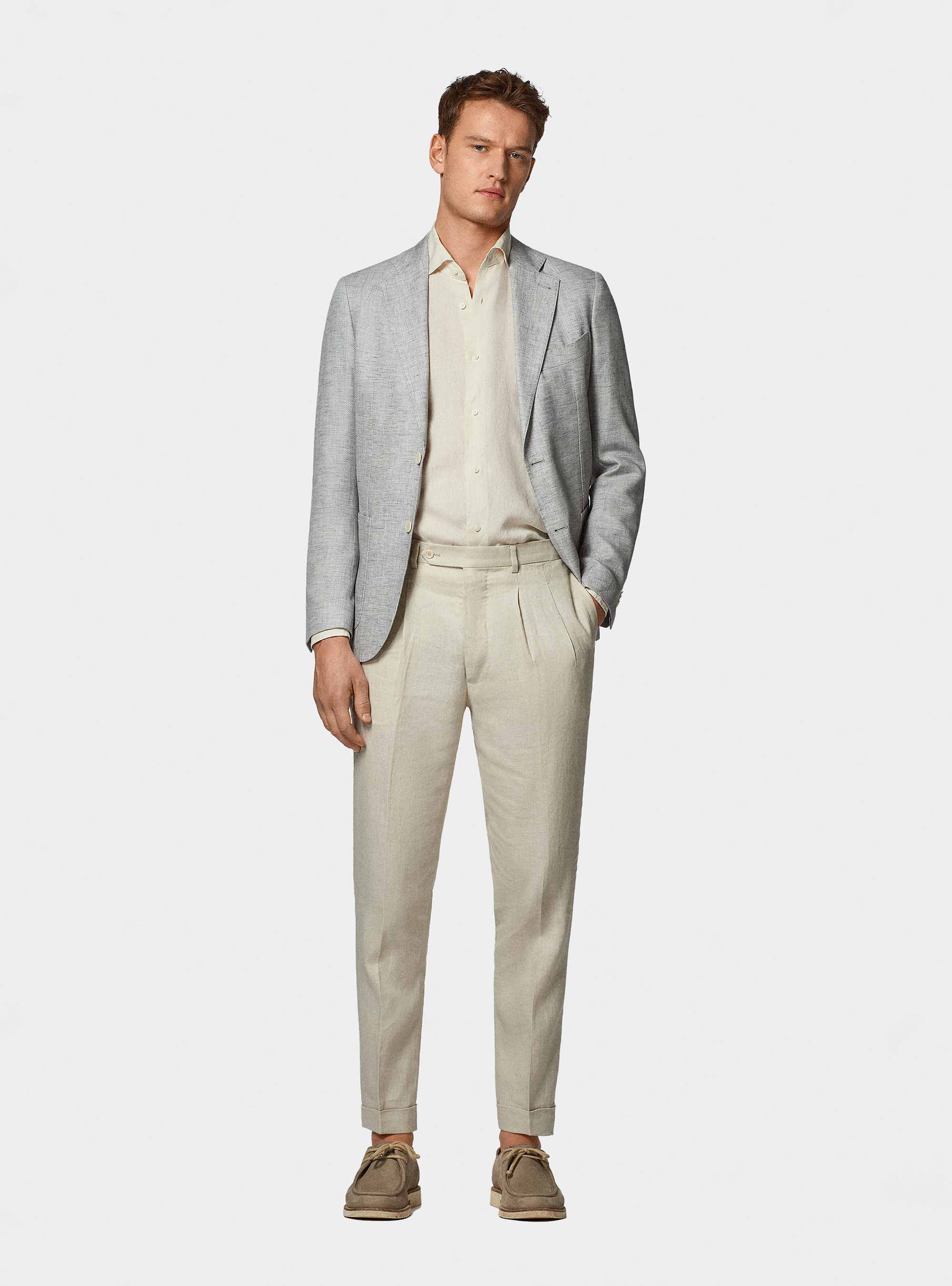 Americana en mezcla de lino y algodón, GRIGIO CHIARO 0256C