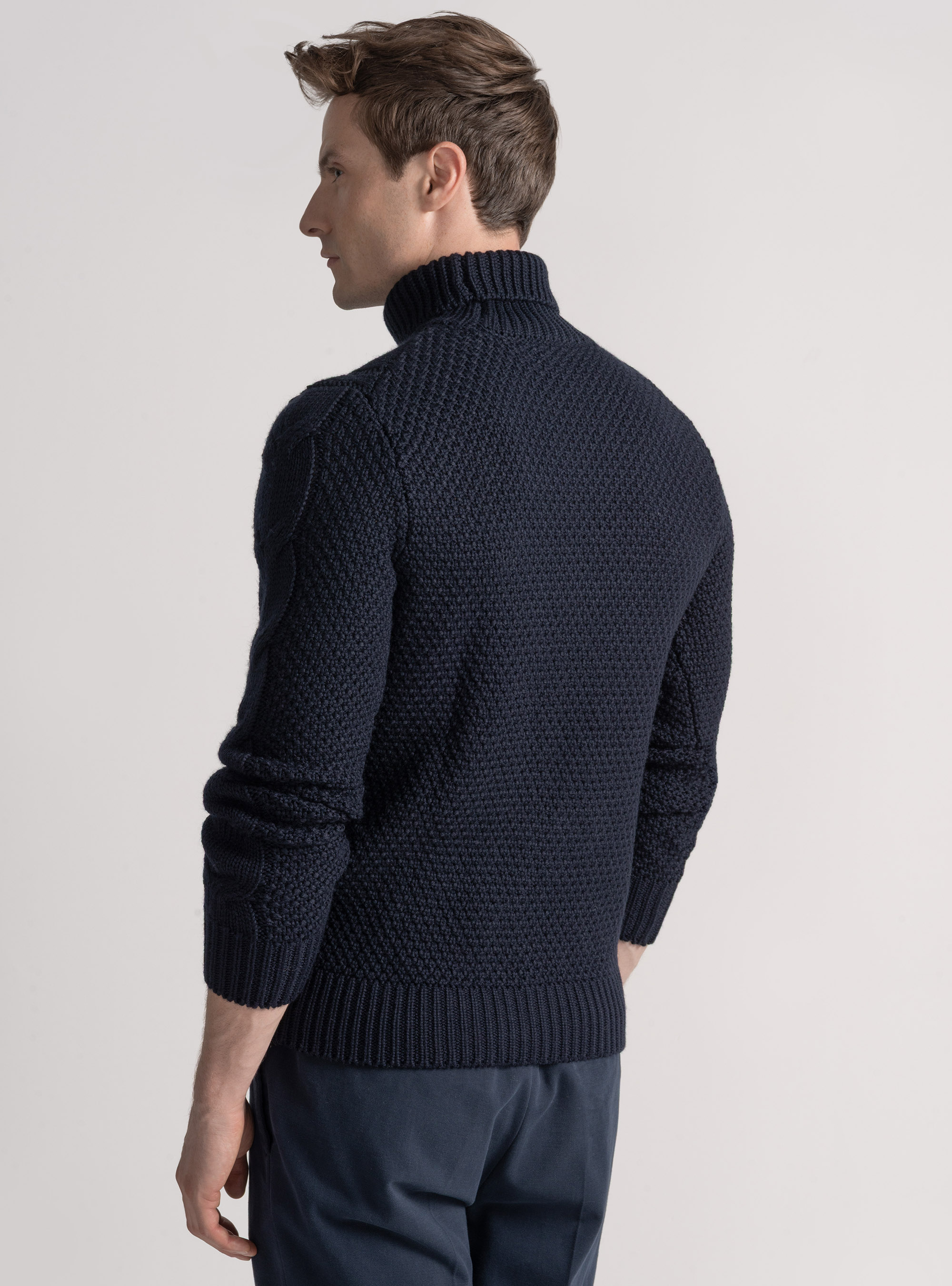 Punto de cuello alto con trenza de mezcla de lana, AZUL MARINO