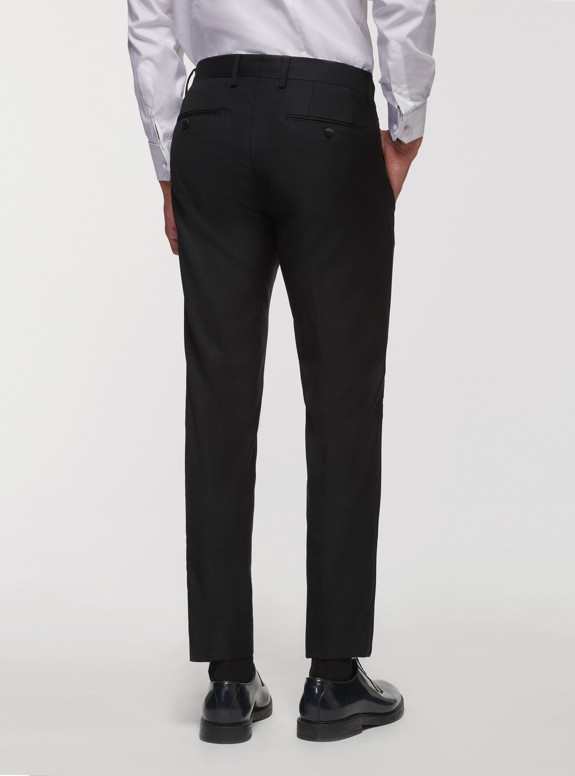 Pure Wool Tuxedo Trousers, BLACK