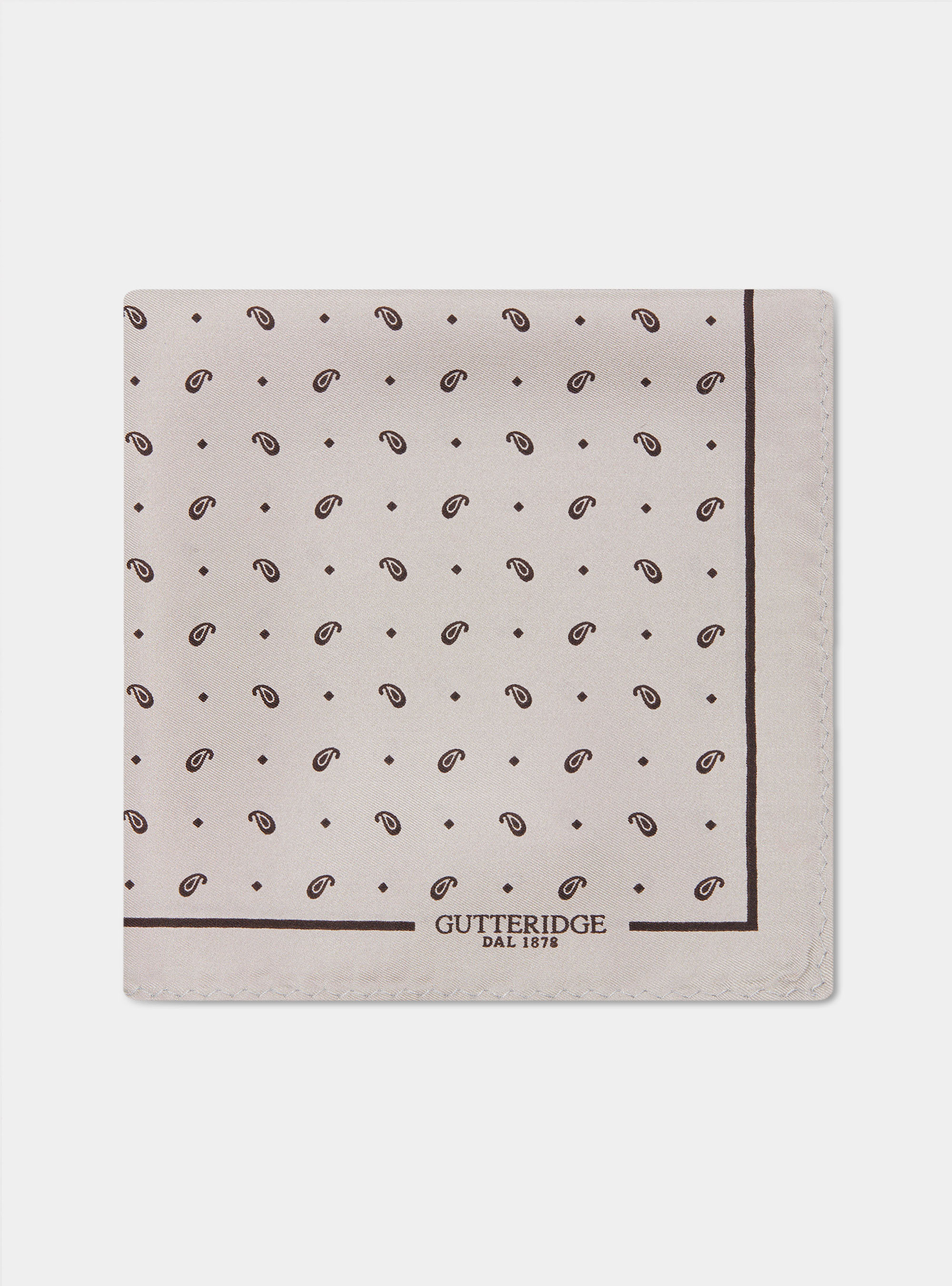 Printed silk paisley pocket square, ECRU/MARRONE EM01