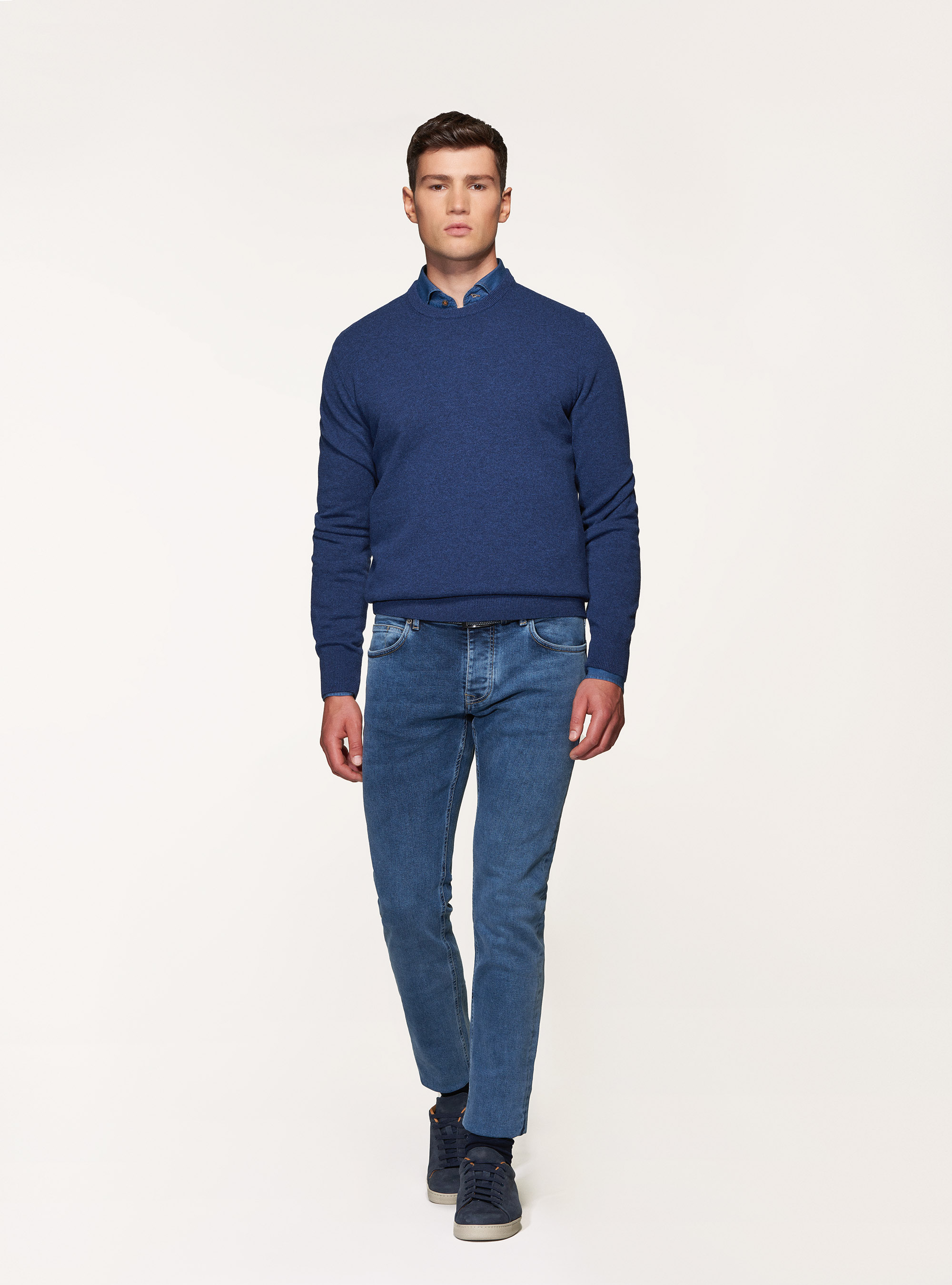 Maglia girocollo in lana lambswool e cashmere, INCHIOSTRO