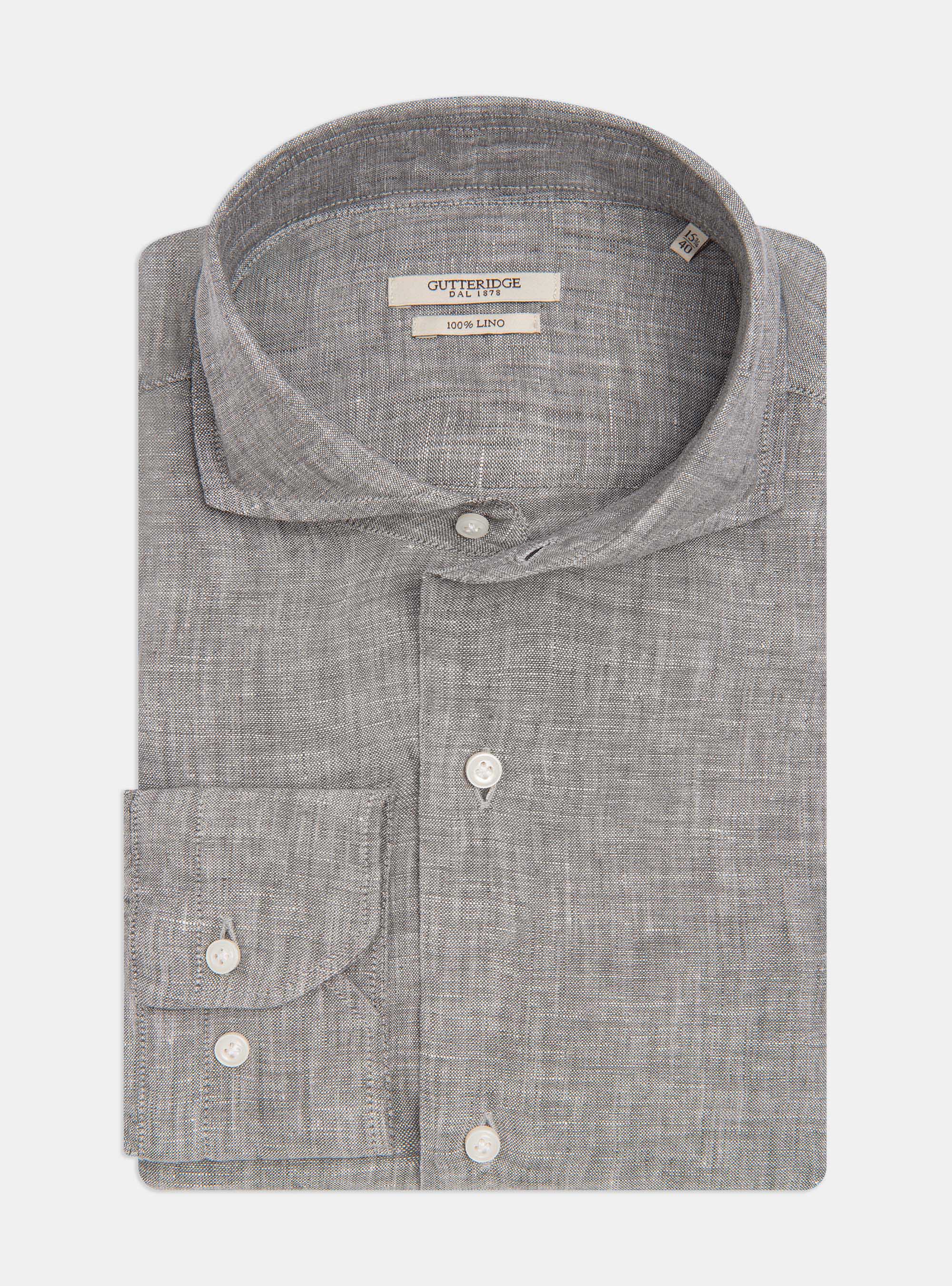 Hemd mit franz&ouml;sischem Kragen aus reinem Leinen, GRIGIO CHIARO MEL 0150C