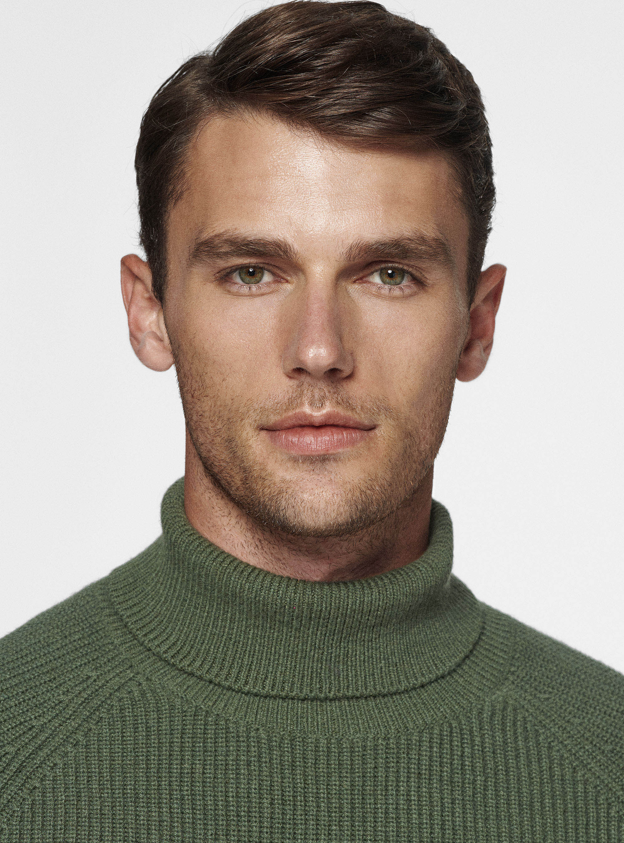 Maglia collo alto a costa perlata in lana merino, MILITARE 0609C