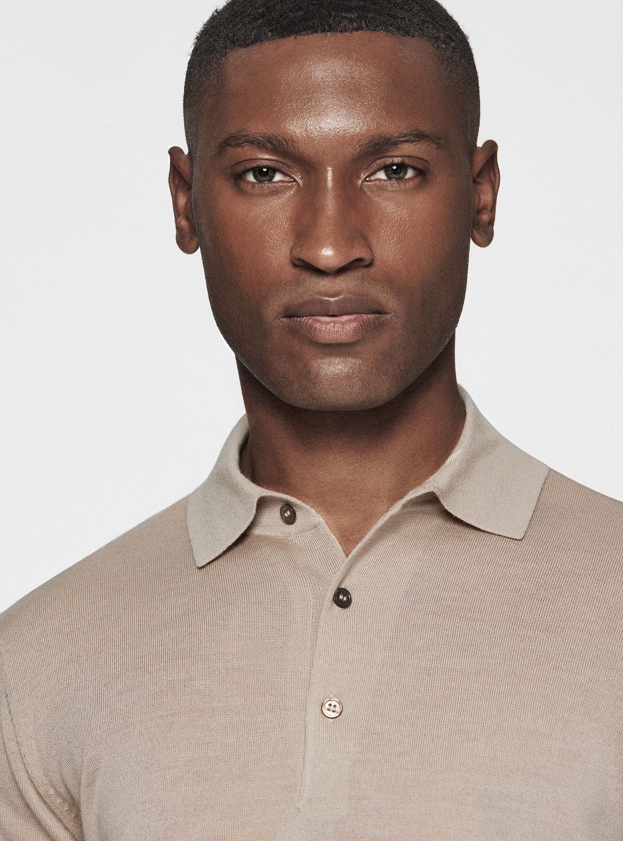 Polo shirt in pure extra-fine merino wool, SAND