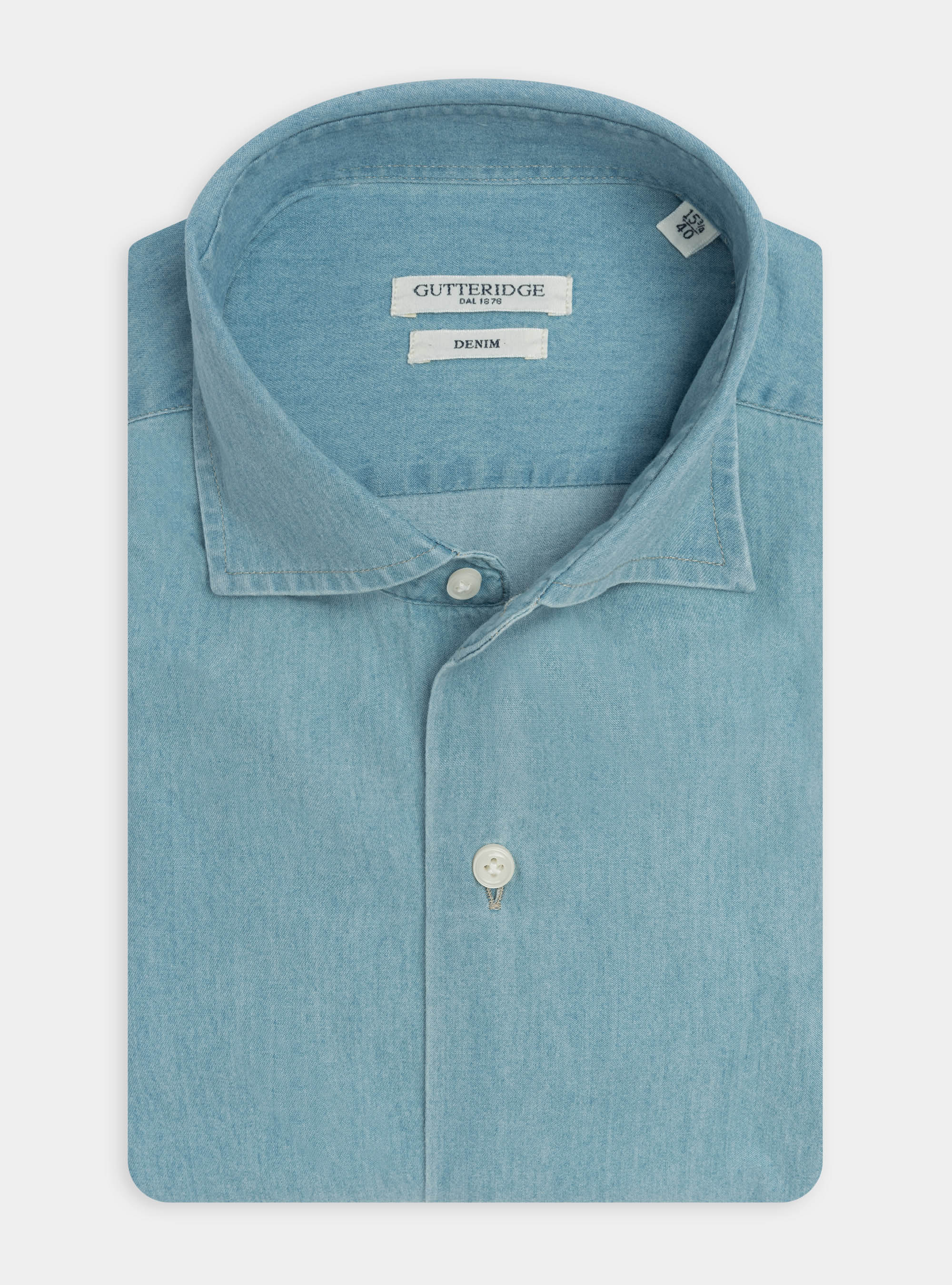 Camicia denim in cotone chambray, AZZURRO
