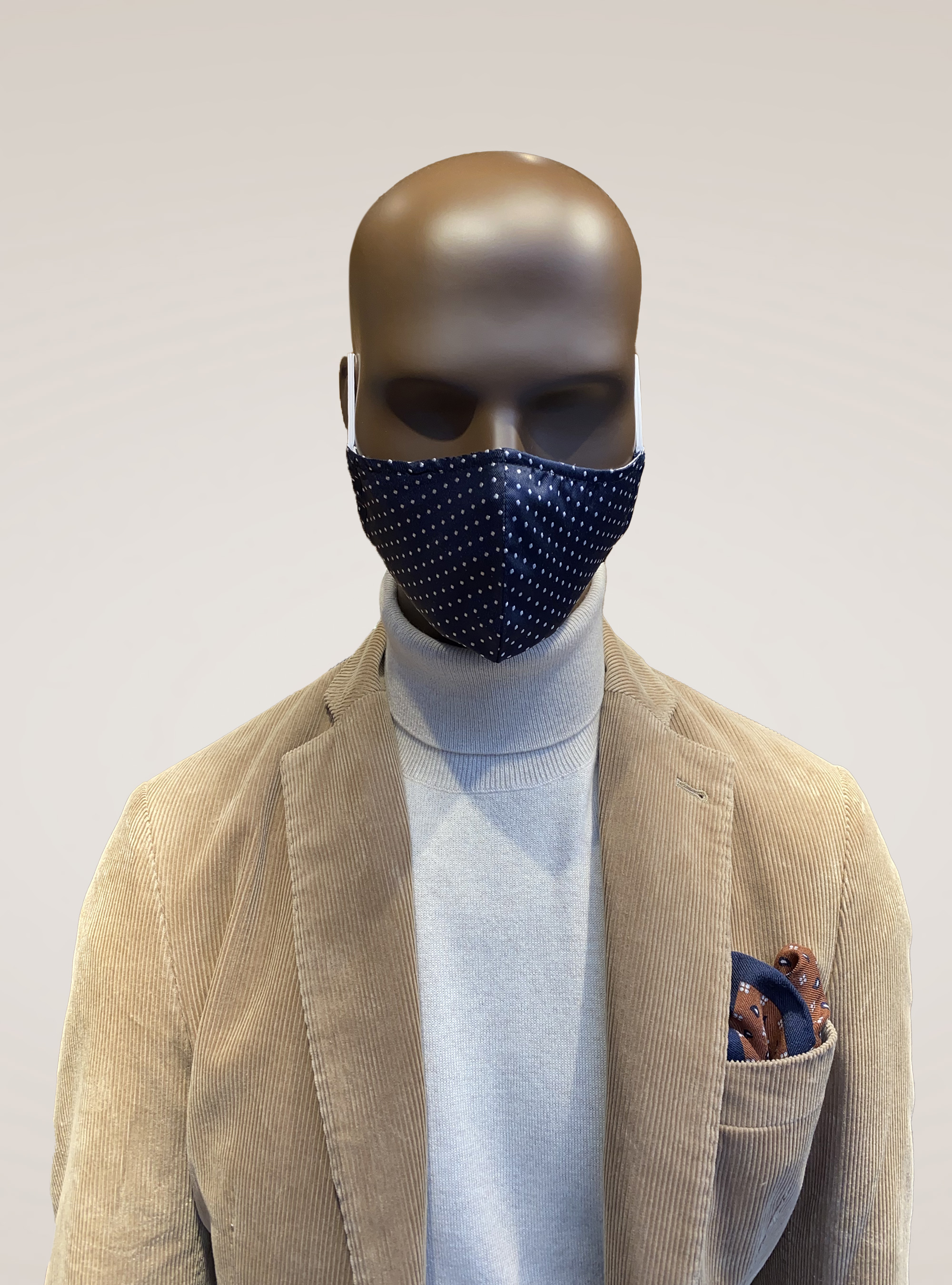 Silk polka dot mask covers, NAVY BLUE