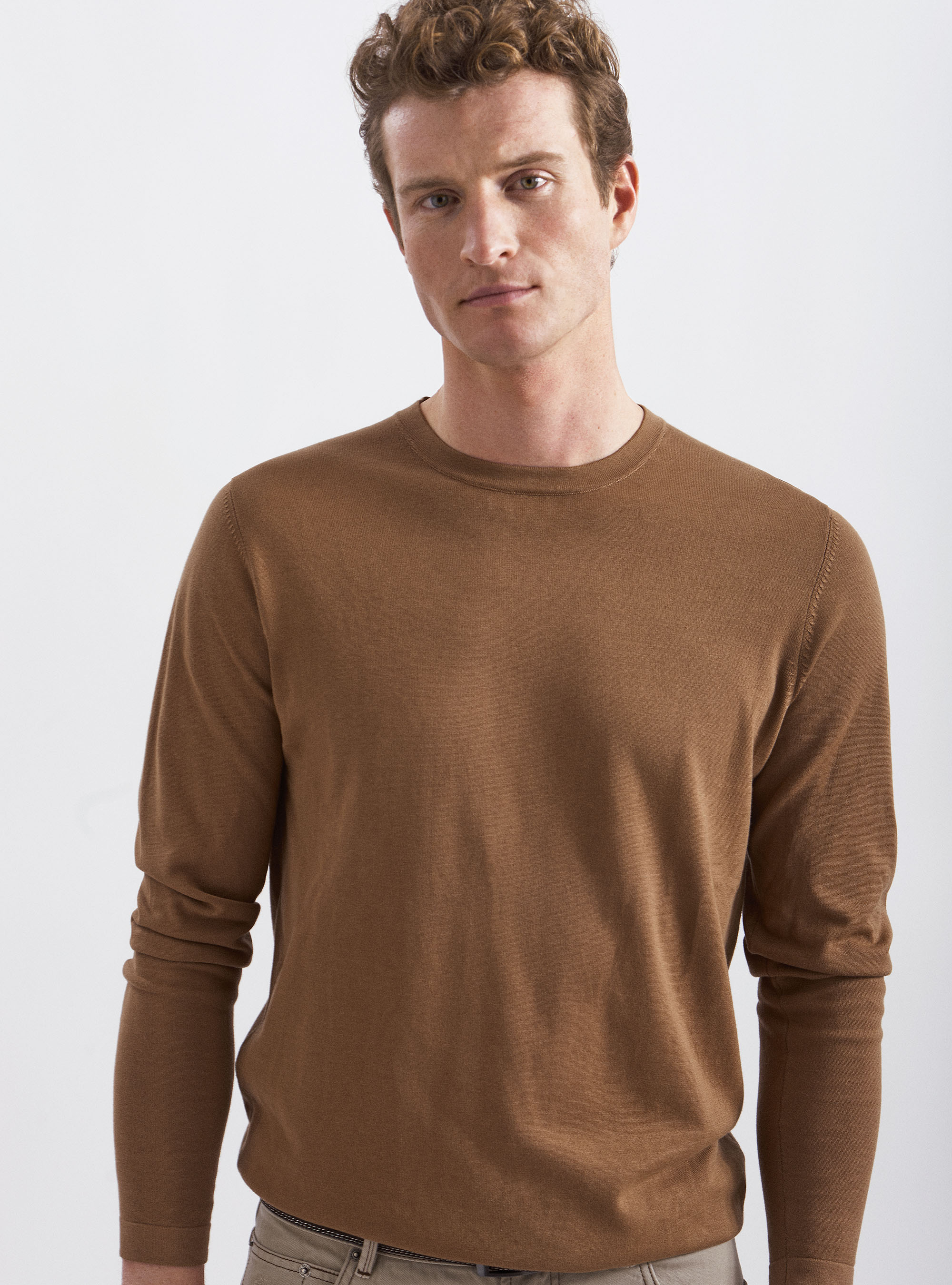 Crew-neck cotton crepe sweater, TORTORA 0542C