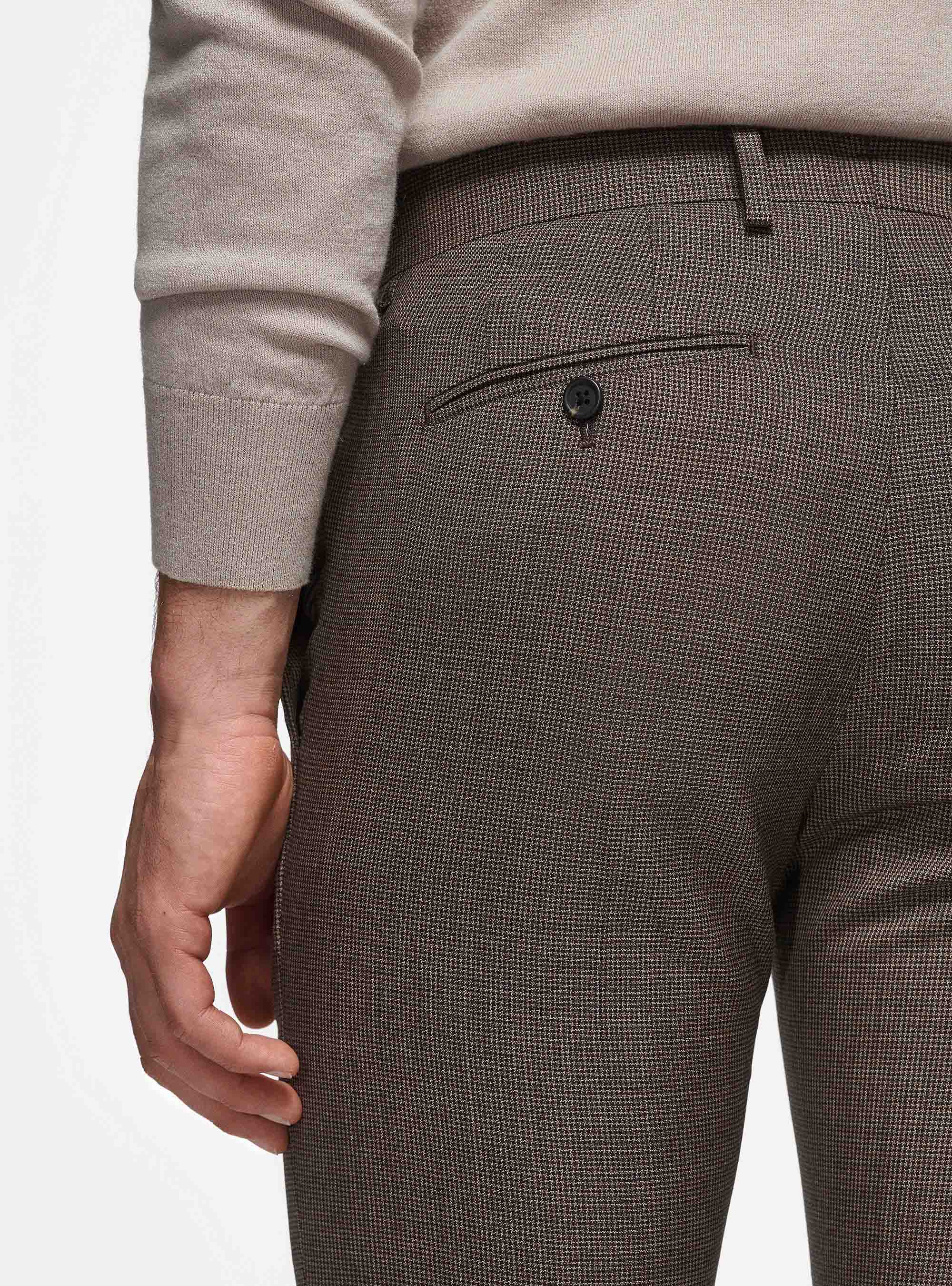 Pantaloni in pura lana pied de poule, MARRONE