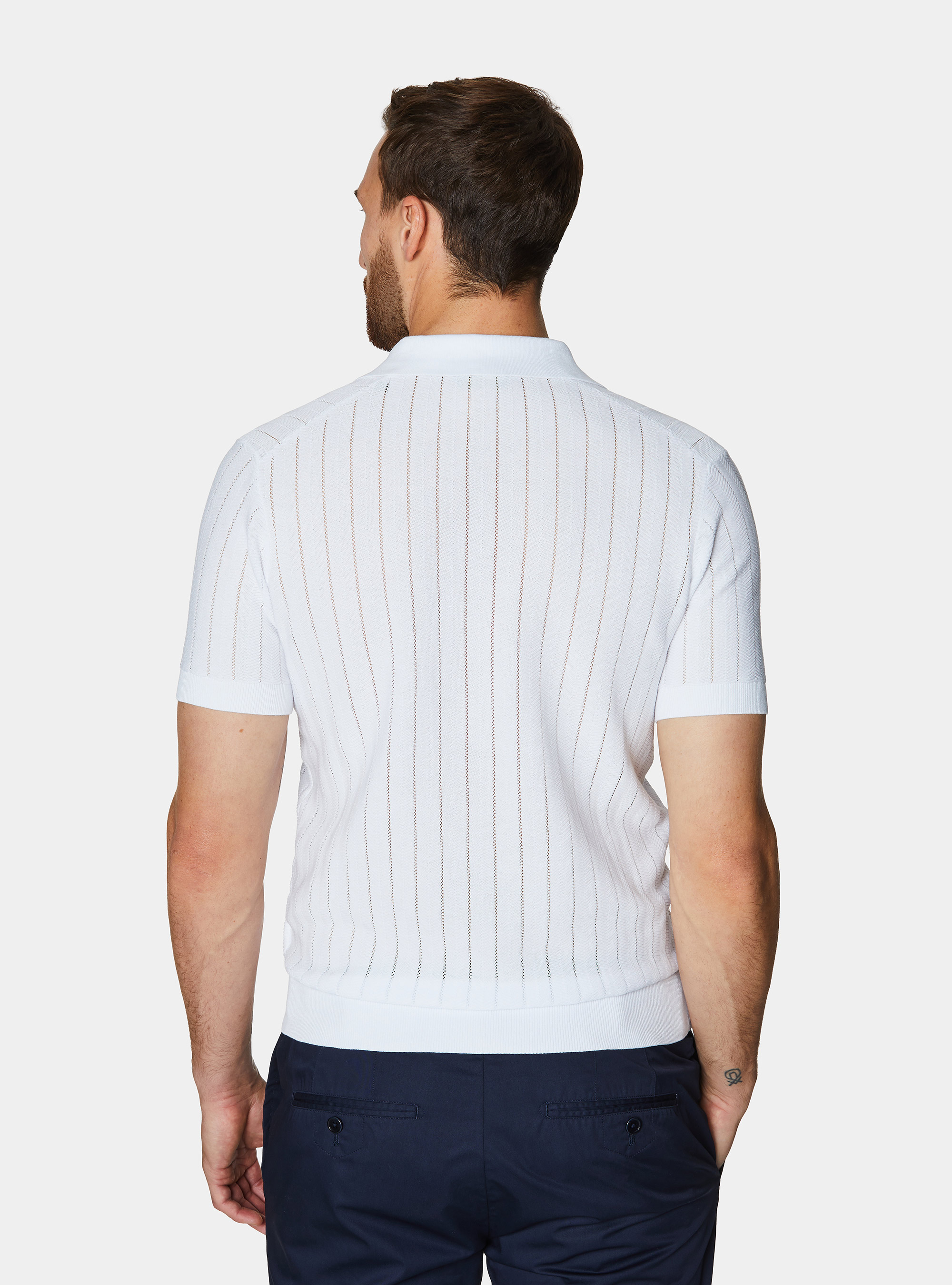 Polo traforata in cotone spigato, BIANCO