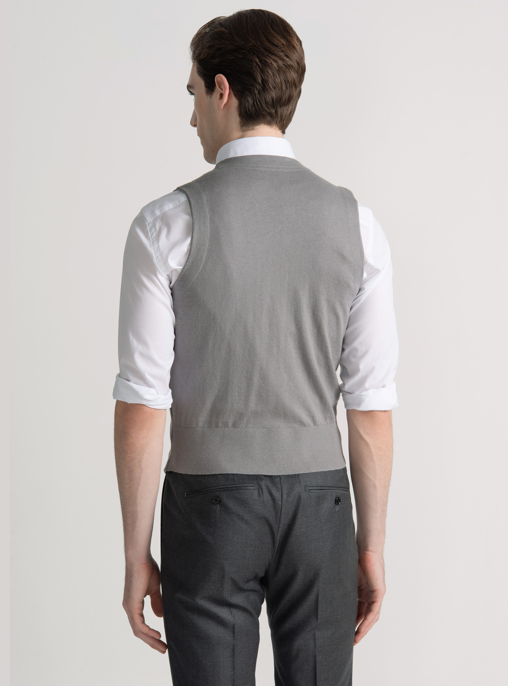 Double-breasted cotton and cashmere knit gilet, GREY