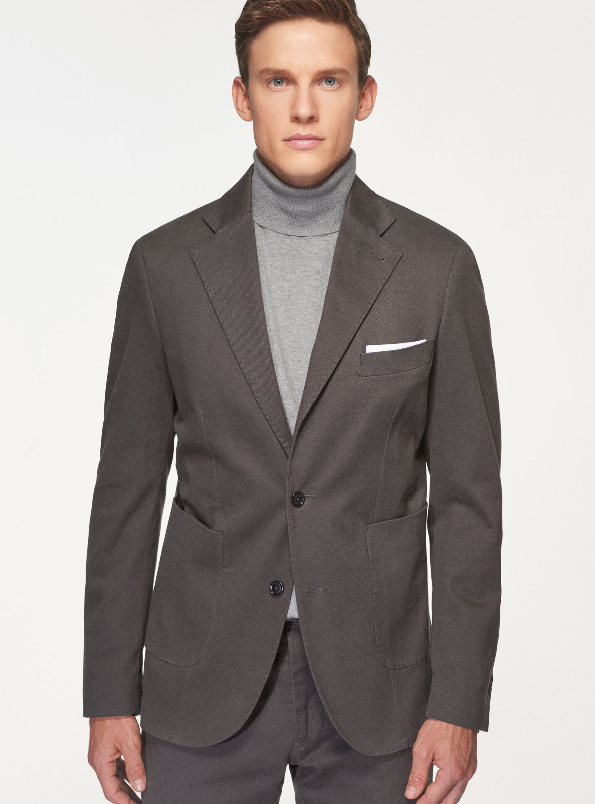 Giacca monopetto in cotone smerigliato, ASFALTO