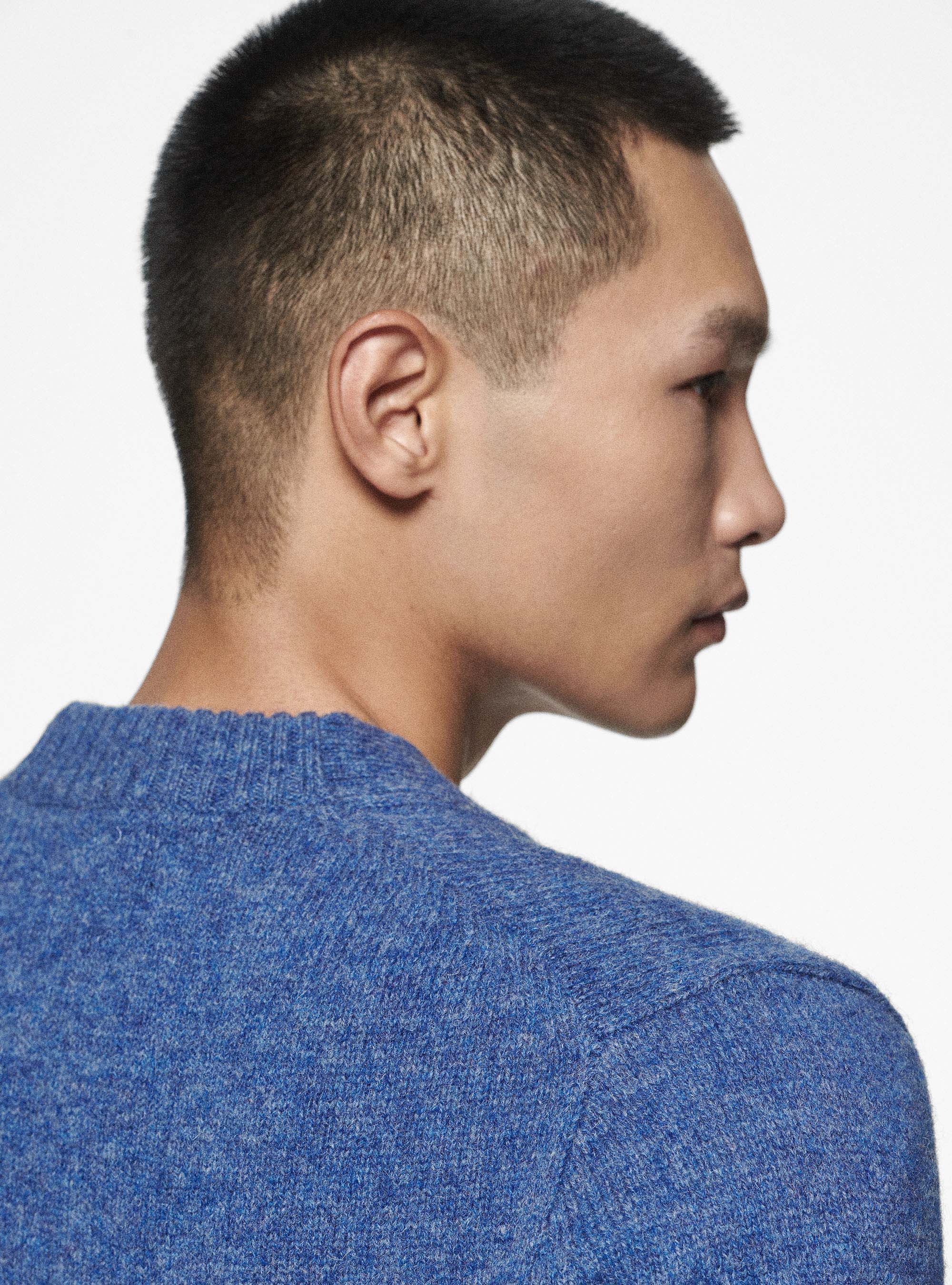 Shetland wool knit cardigan, 0243C DENIM