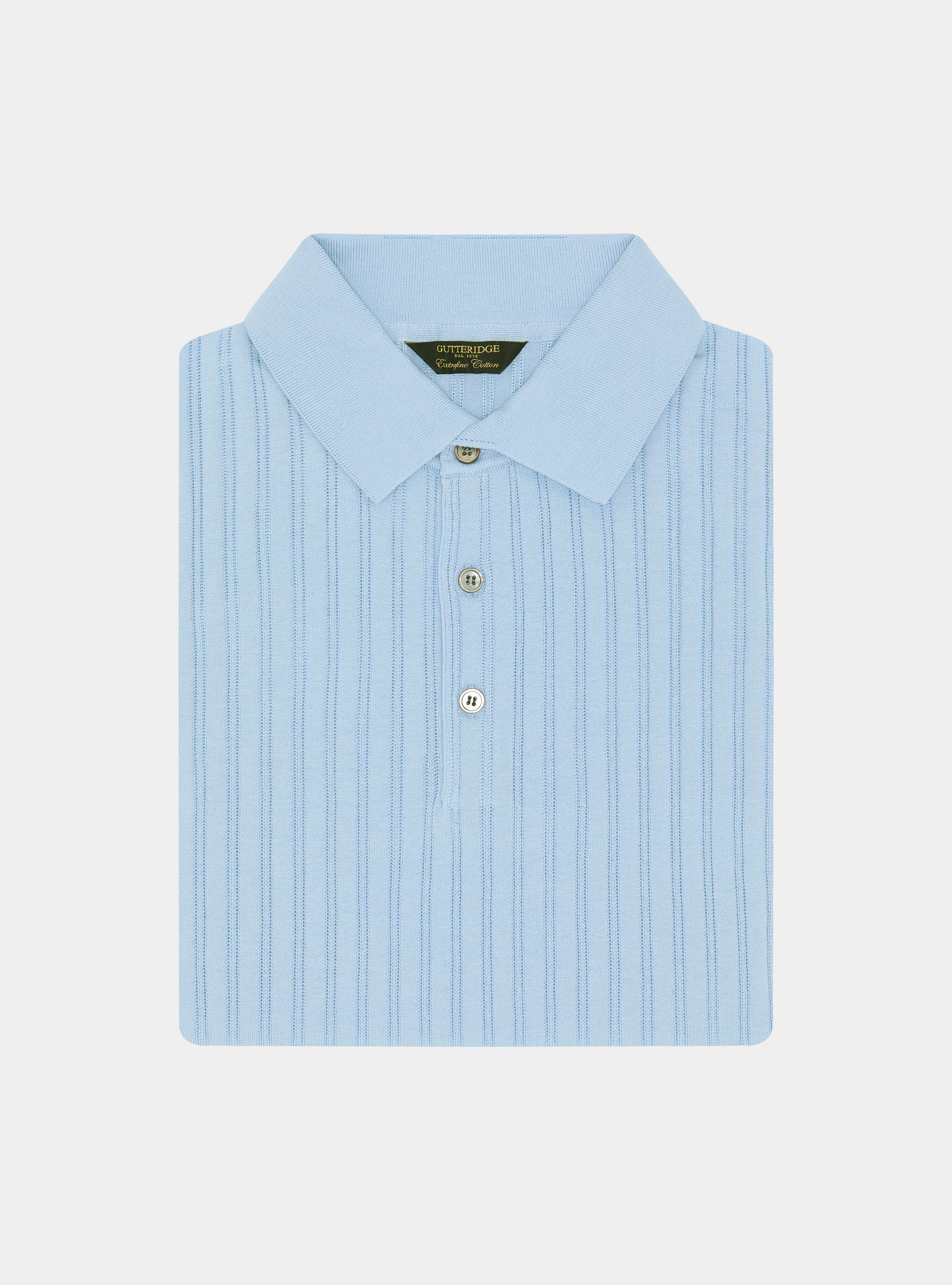 Extra-fine cotton knit polo shirt with openwork ribbing, 0266C AZZURRO