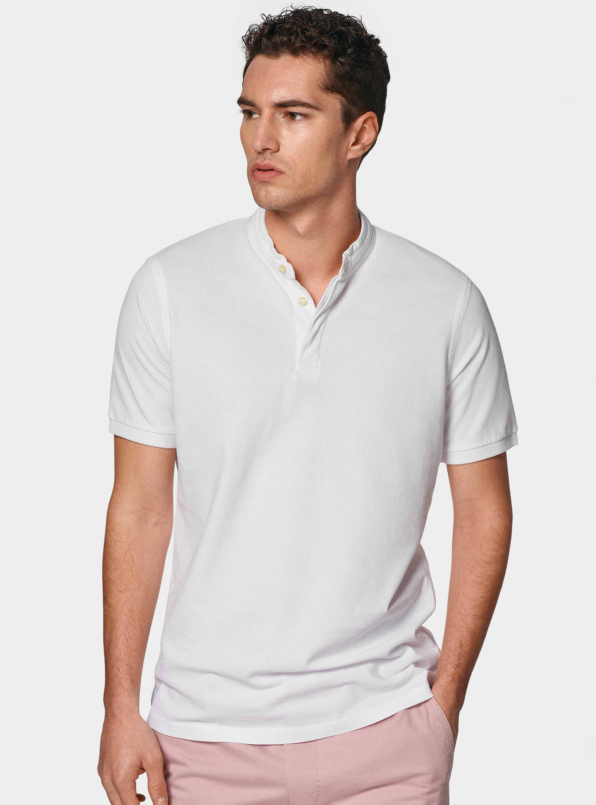 Polo en piqué coréen, BLANC