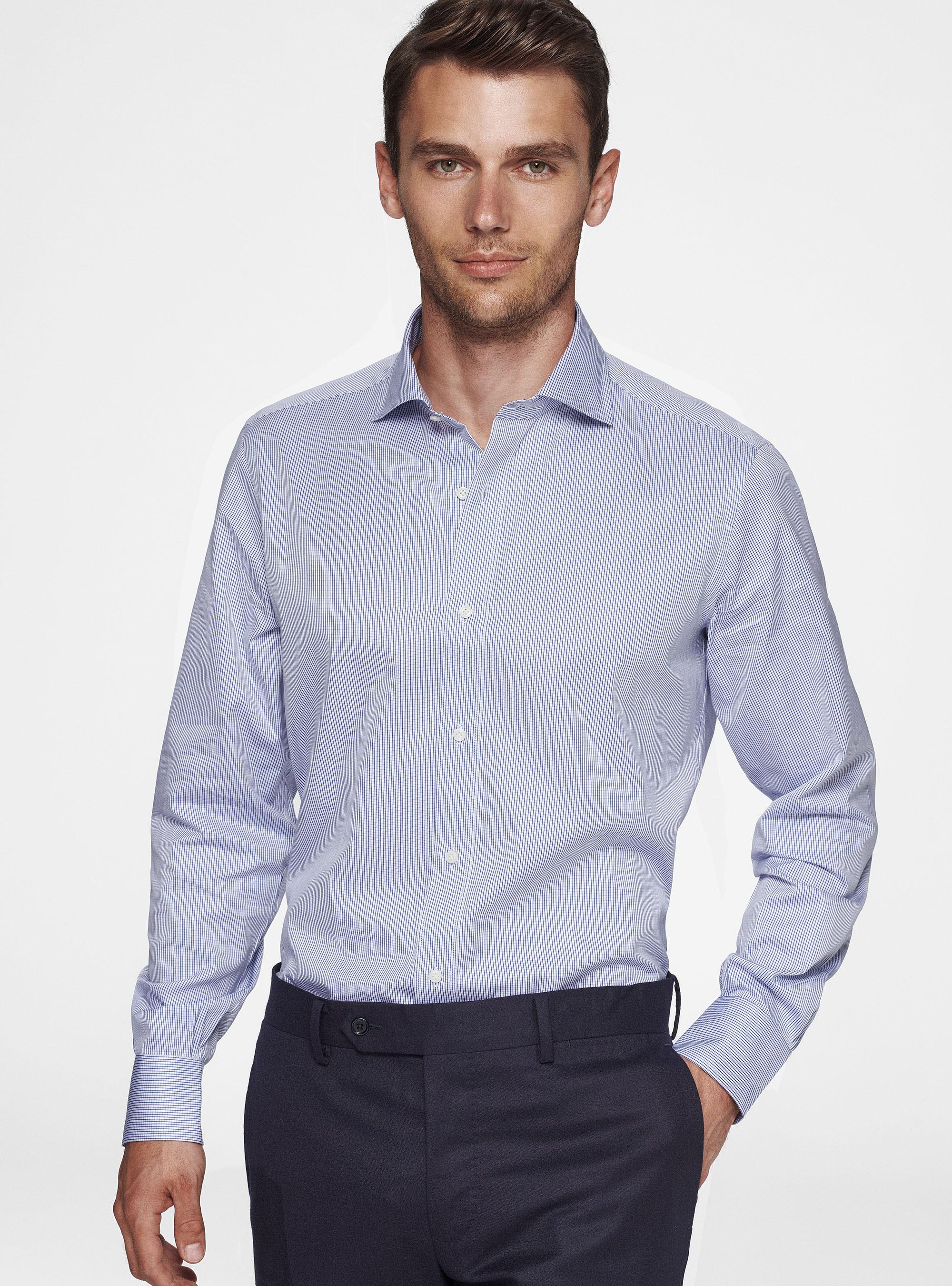 Pure cotton checked shirt, BLUE