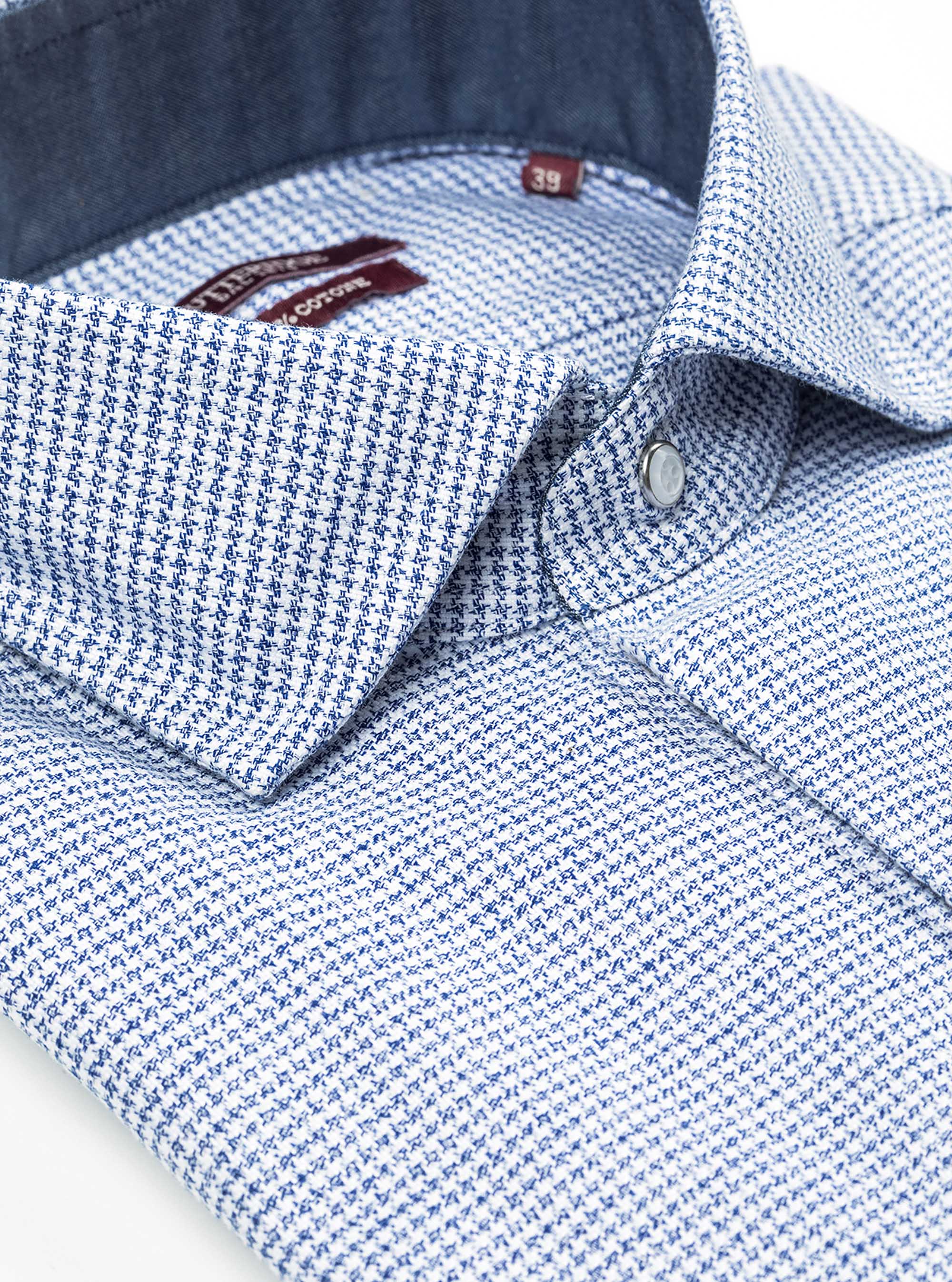 Chemise &agrave; col fran&ccedil;ais en coton tricot&eacute;, BLEU