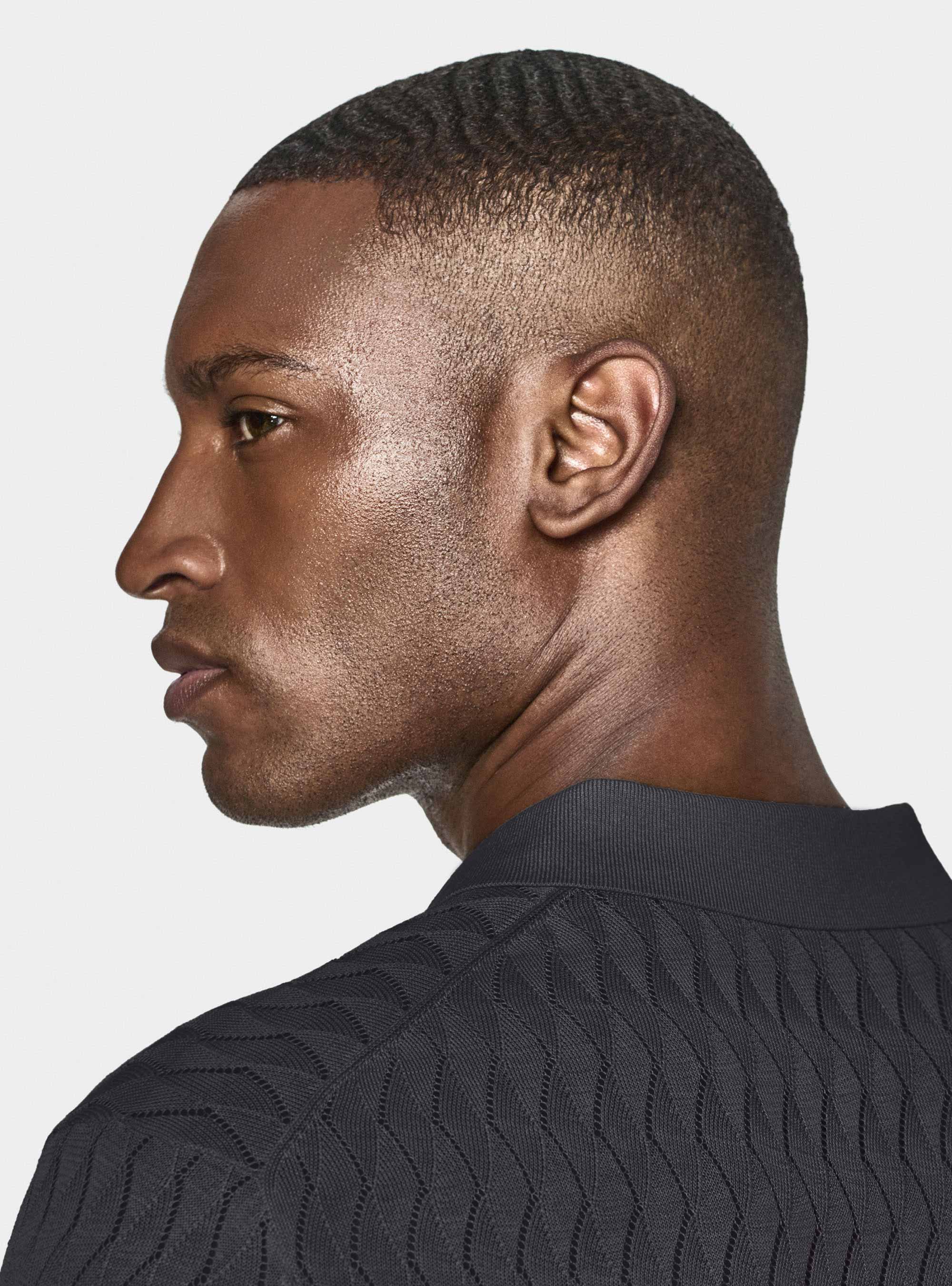 Polo in maglia traforata senza bottoni in cotone e seta, BLU NAVY