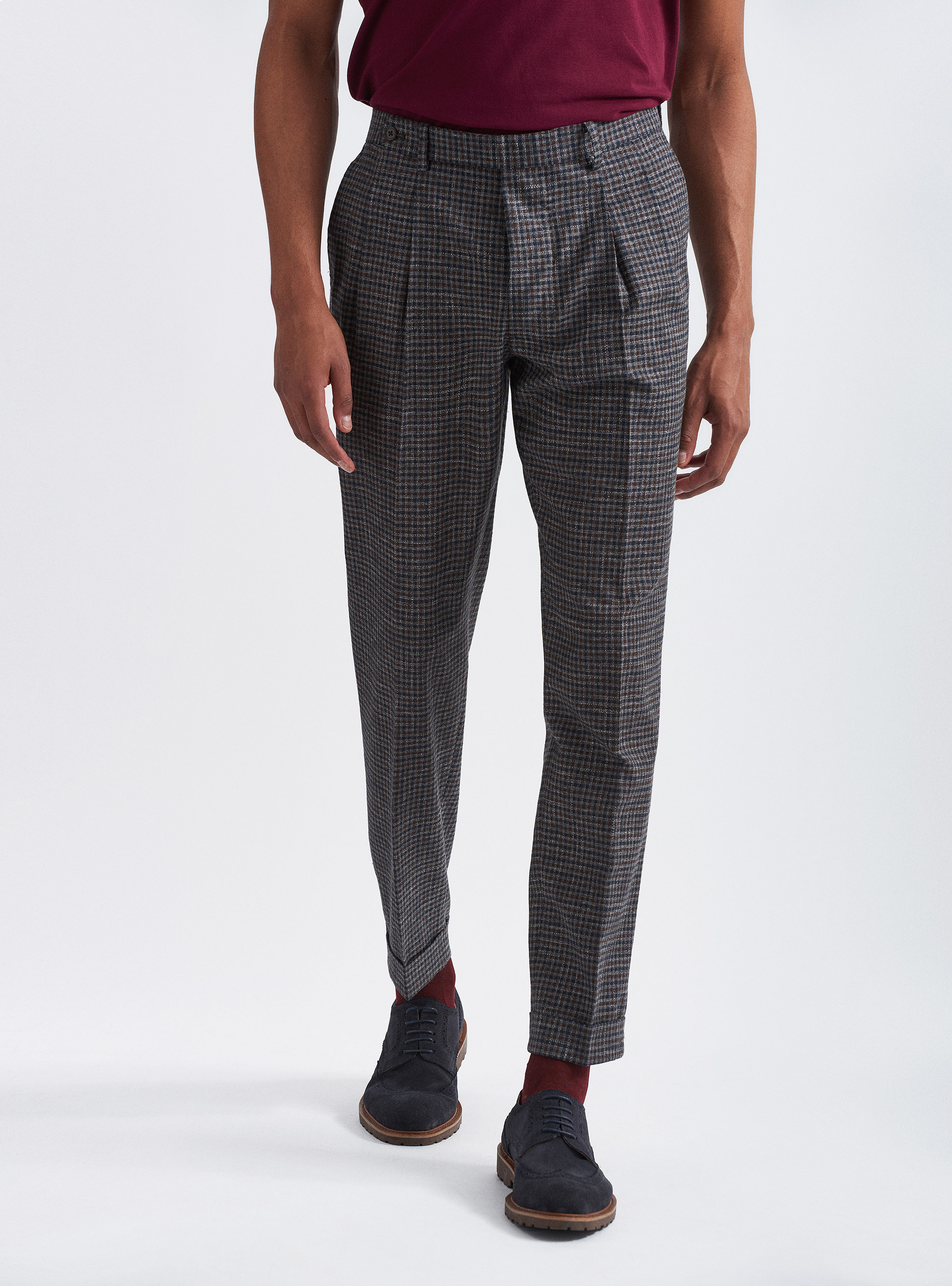 Gutteridge - Pantaloni micro check in misto lana Marlane, Unisex, Fango, Taglia: 50