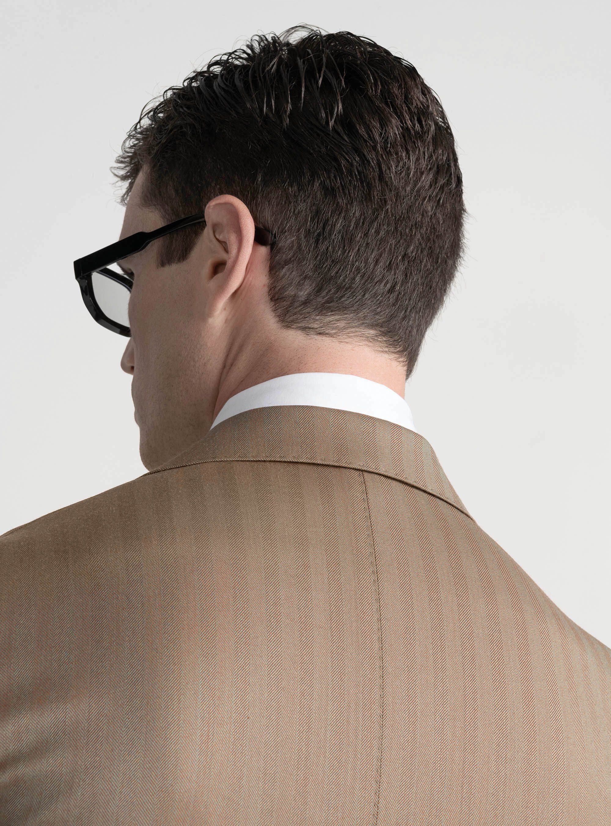 Americana de traje de lana en espiga Vitale Barberis Canonico, ARCILLA