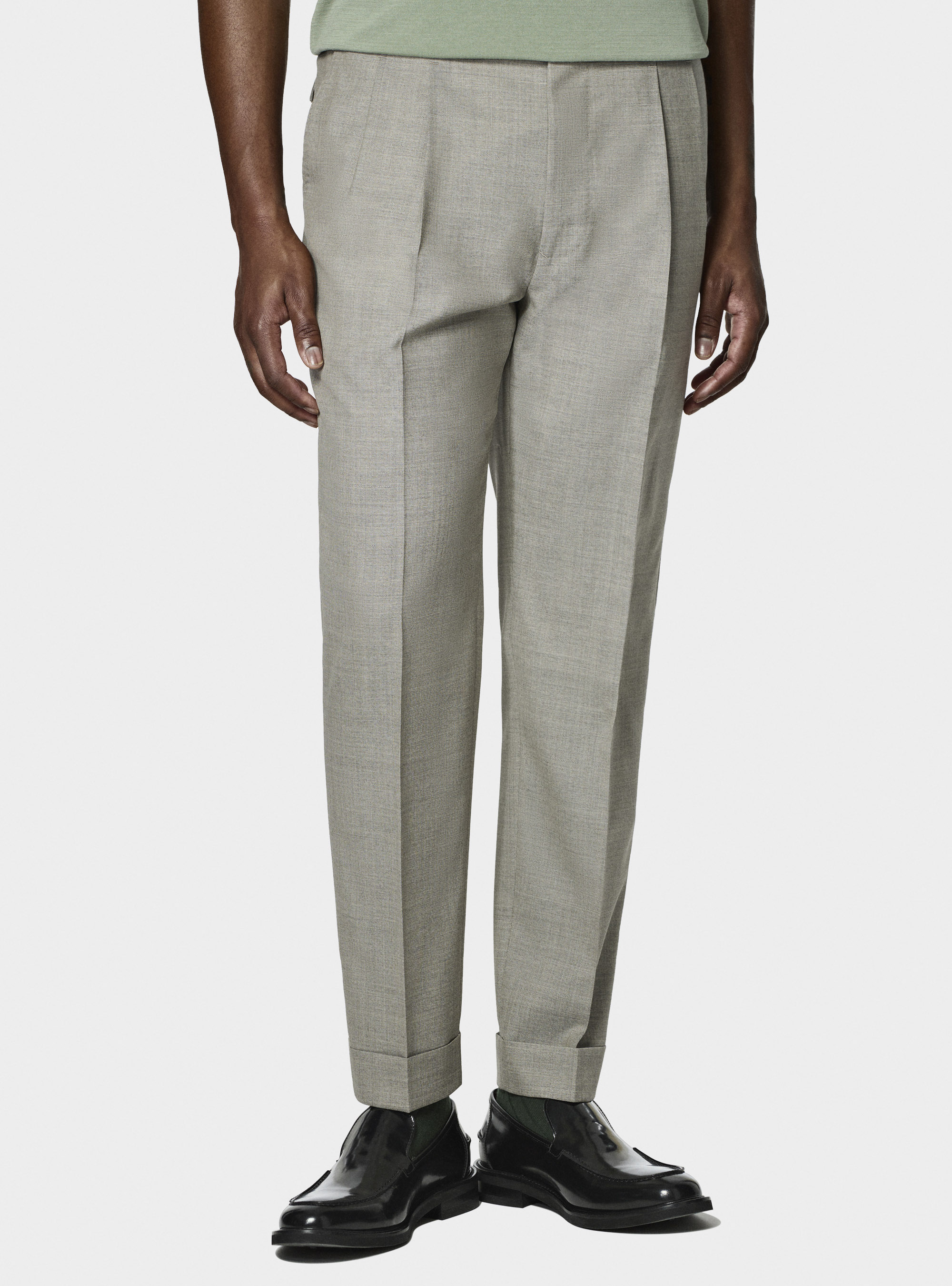 Vitale Barberis Canonico pure wool double pleat trousers, ECRU