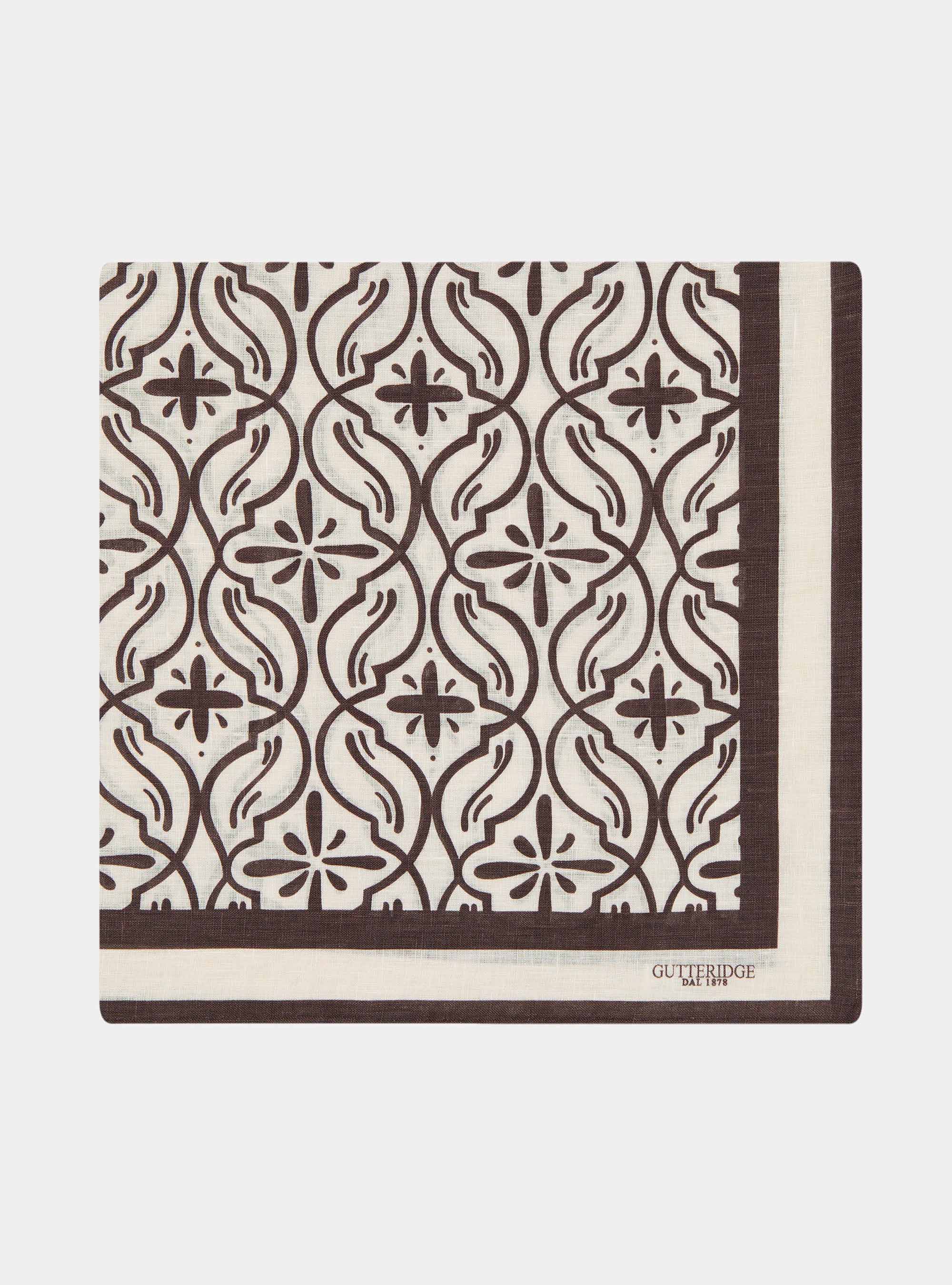 Foulard in lino stampato fantasia maioliche, BROWN